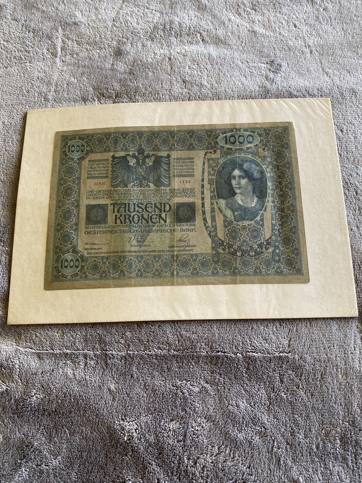 Pre WWI Currency 1000 Tausend Kronen Bank Notes Austria Hungary 1902 Good Cond!