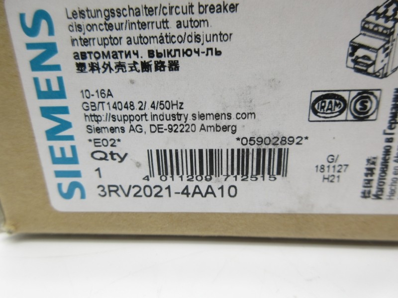 SIEMENS 3RV2021-4AA10 10-16A NSMP