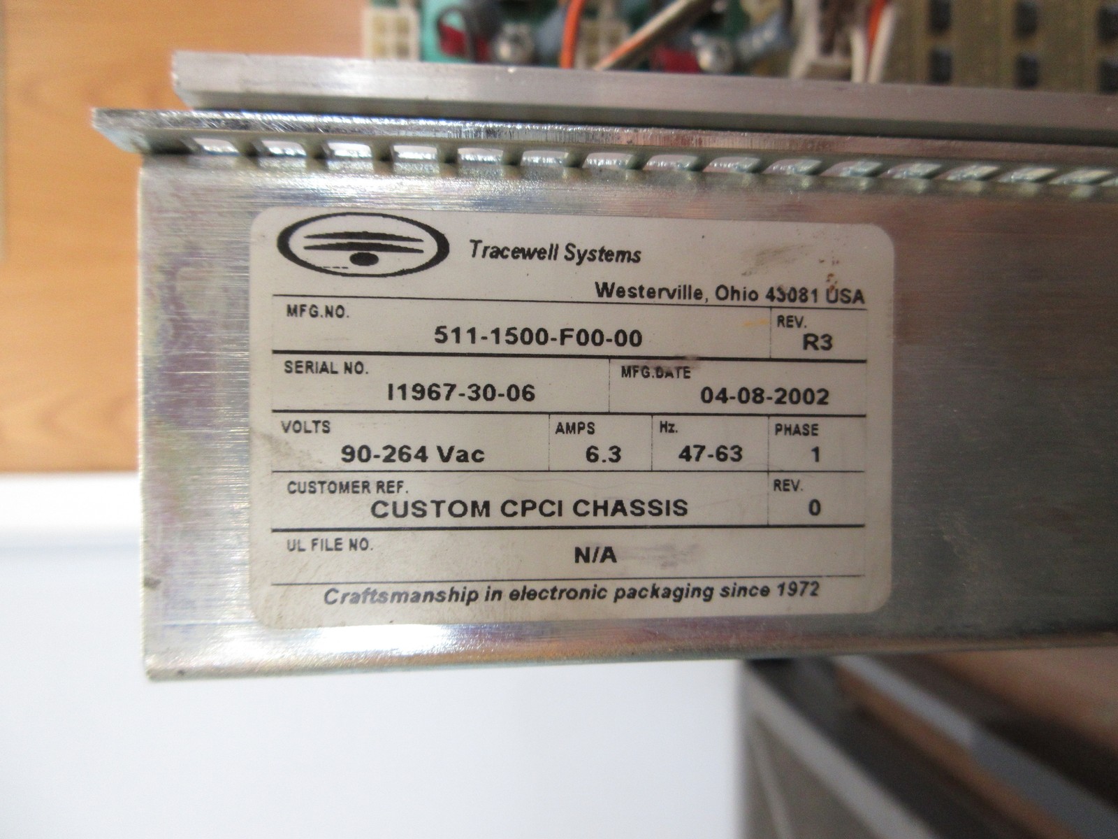 Tracewell Systems CPCI Chassis 511-1500-F00-00 Rev. R3 90-264V 6.3A 47-63Hz 1Ph