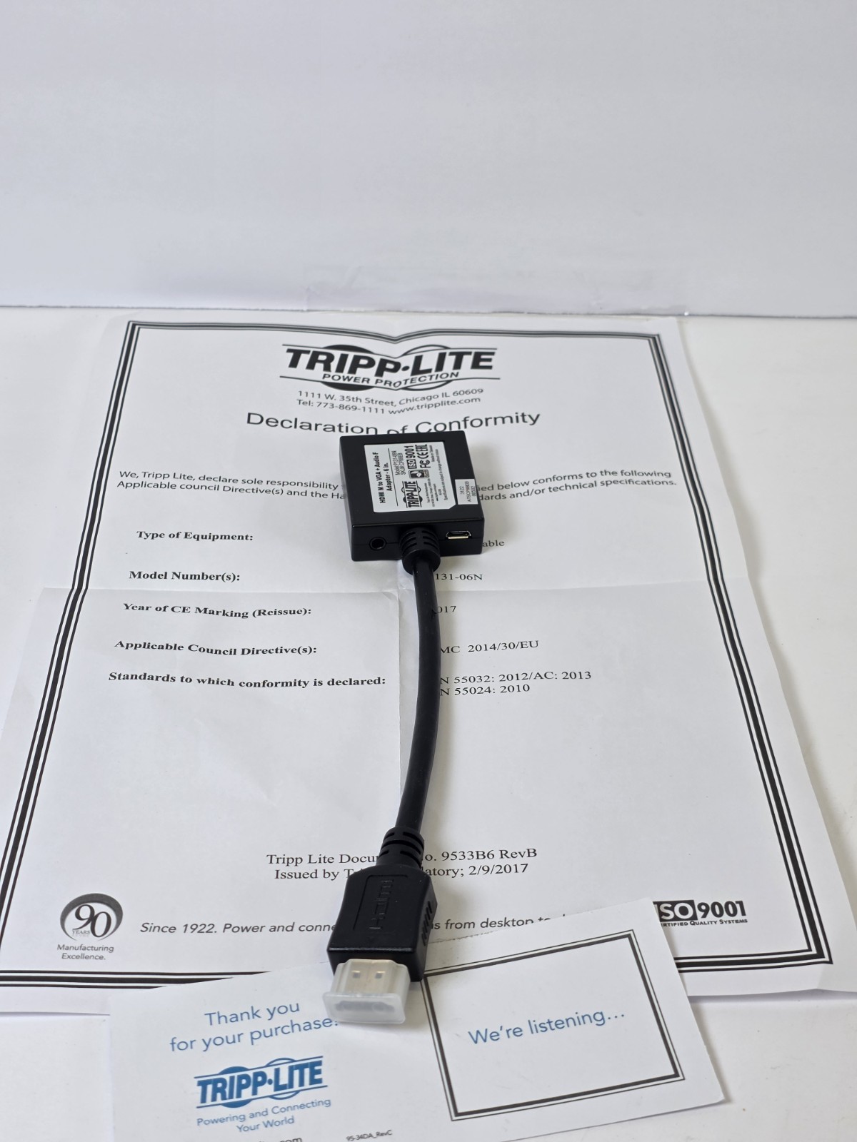 Tripp-Lite HDMI M to VGA + Audio F Adapter 6″ P131-06N NIP