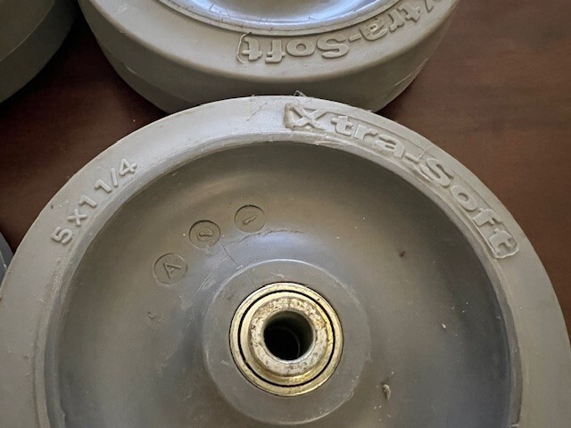 Set of 4 Albion Xtra-Soft Gray Shopping Cart Rubber Wheels 5″ x 1-1/4″ USA