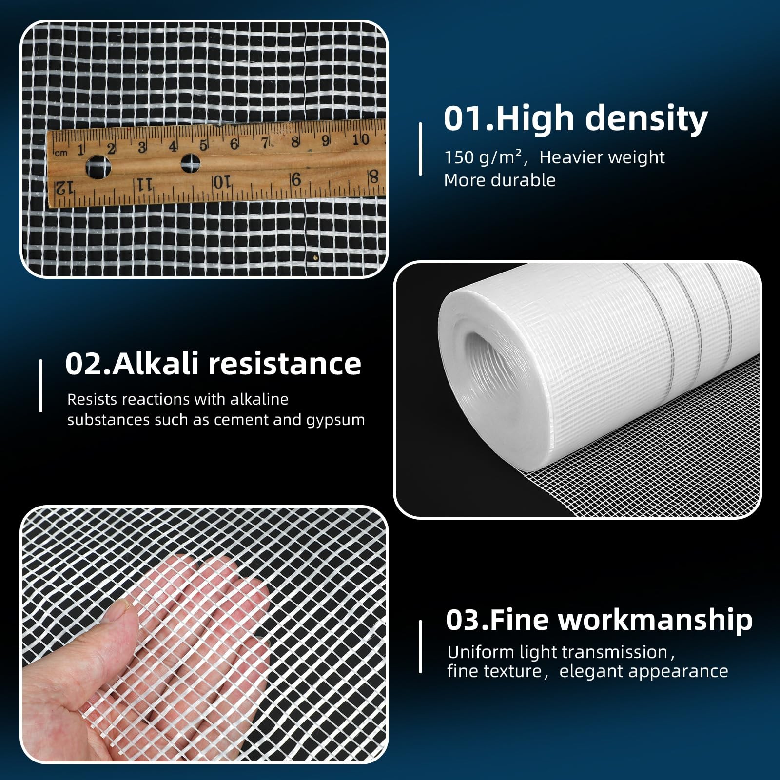 Maasechs 3.2 x 164 ft Fiberglass Mesh Roll White Plastering Mesh Enhanced Str…