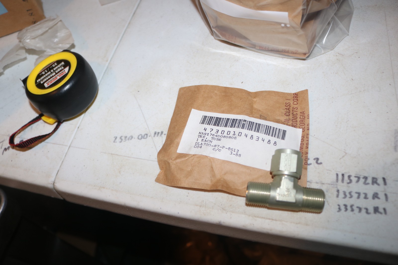 NOS tee tube fitting NAS1764-080808D 4730-01-048-3488 3/4 UNJF