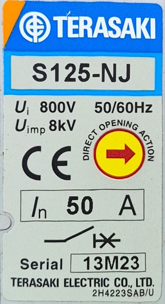 TERASAKI TemBreak S125-NJ 50A 3 Pole Circuit Breaker 8kV Rated 800V