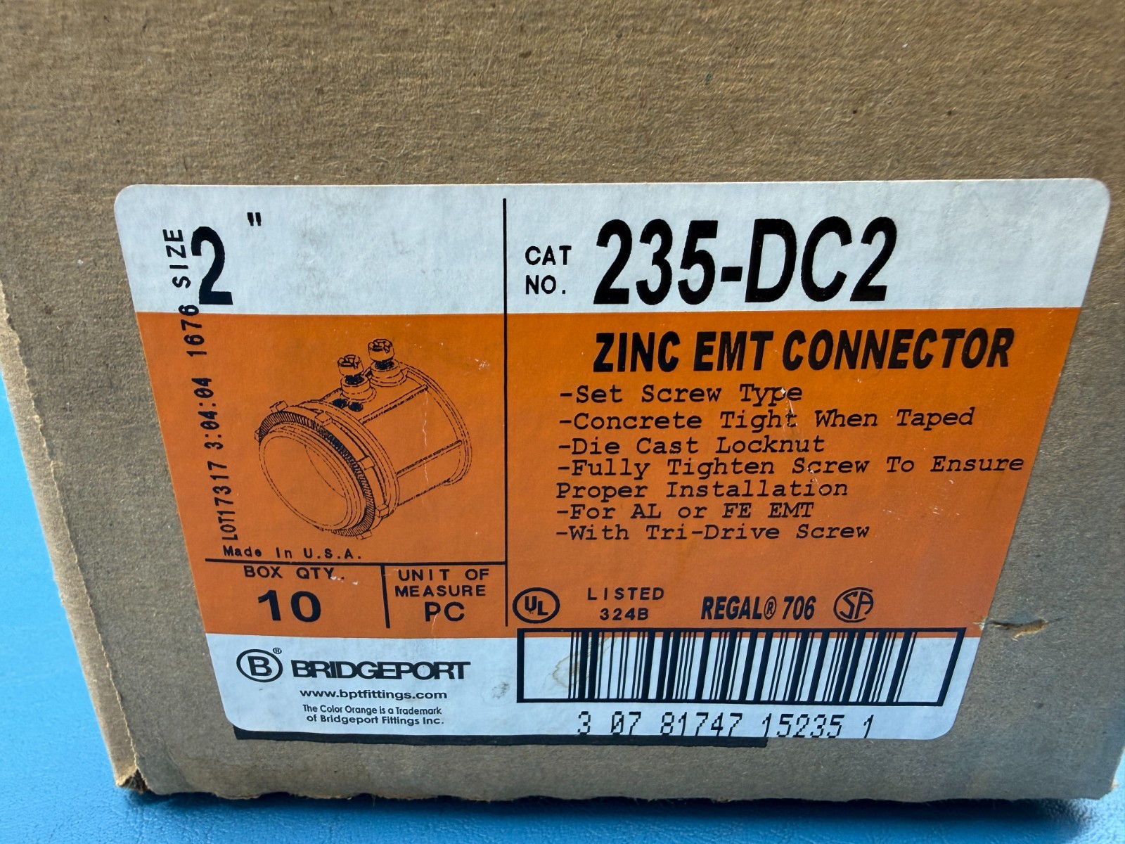 Bridgeport 235-DC2 9-Pack 2″ Die Cast Zinc EMT Screw Set Connector
