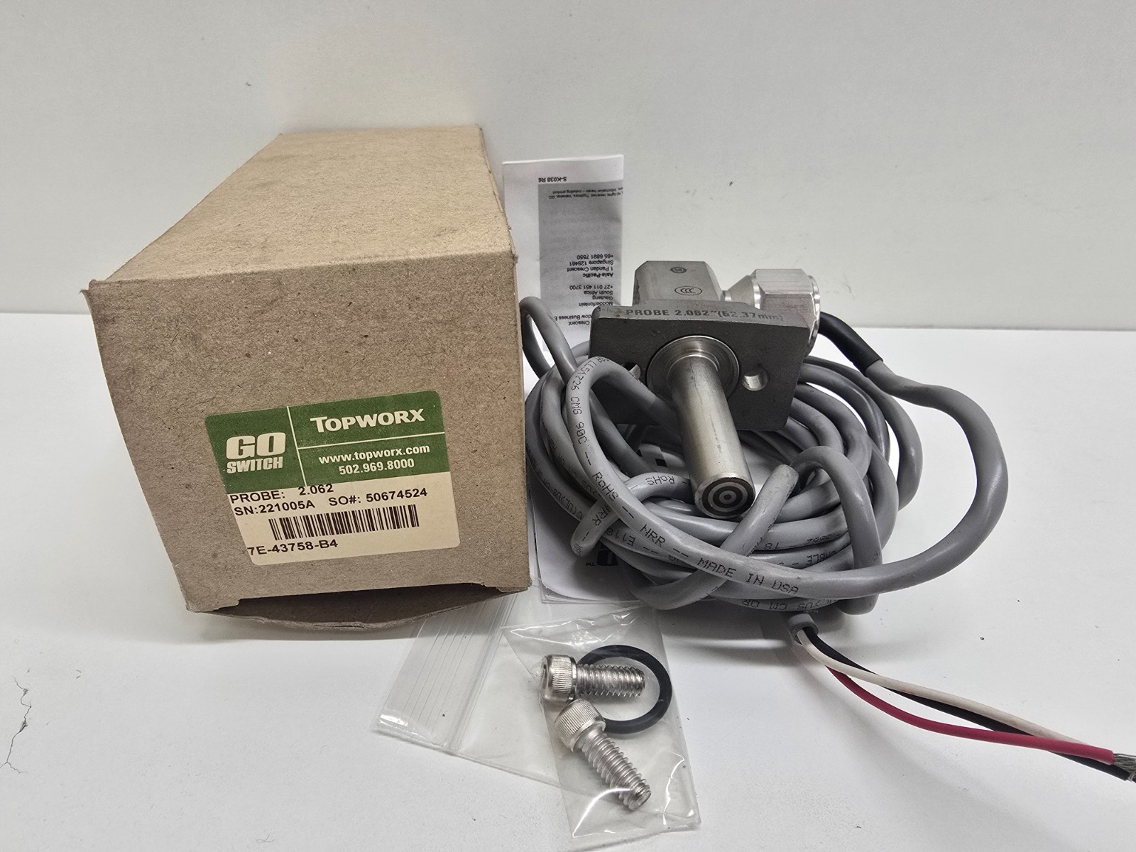 NEW IN BOX! TOPWORX GO SWITCH 2.062 PROBE PROXIMITY SWITCH 7E-43758-B4