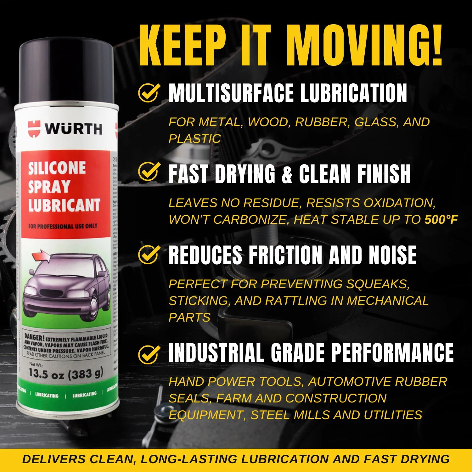 Wurth Silicone Spray Lubricant 13.5 fl. oz. Aerosol With Pocket Screwdriver