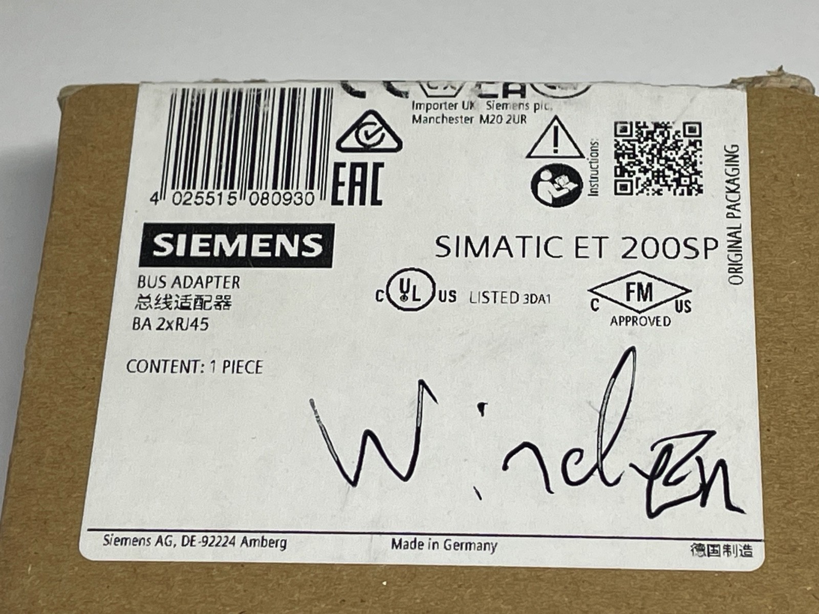 Siemens 6ES7 193-6AR00-0AA0 Bus Adapter ET 200SP