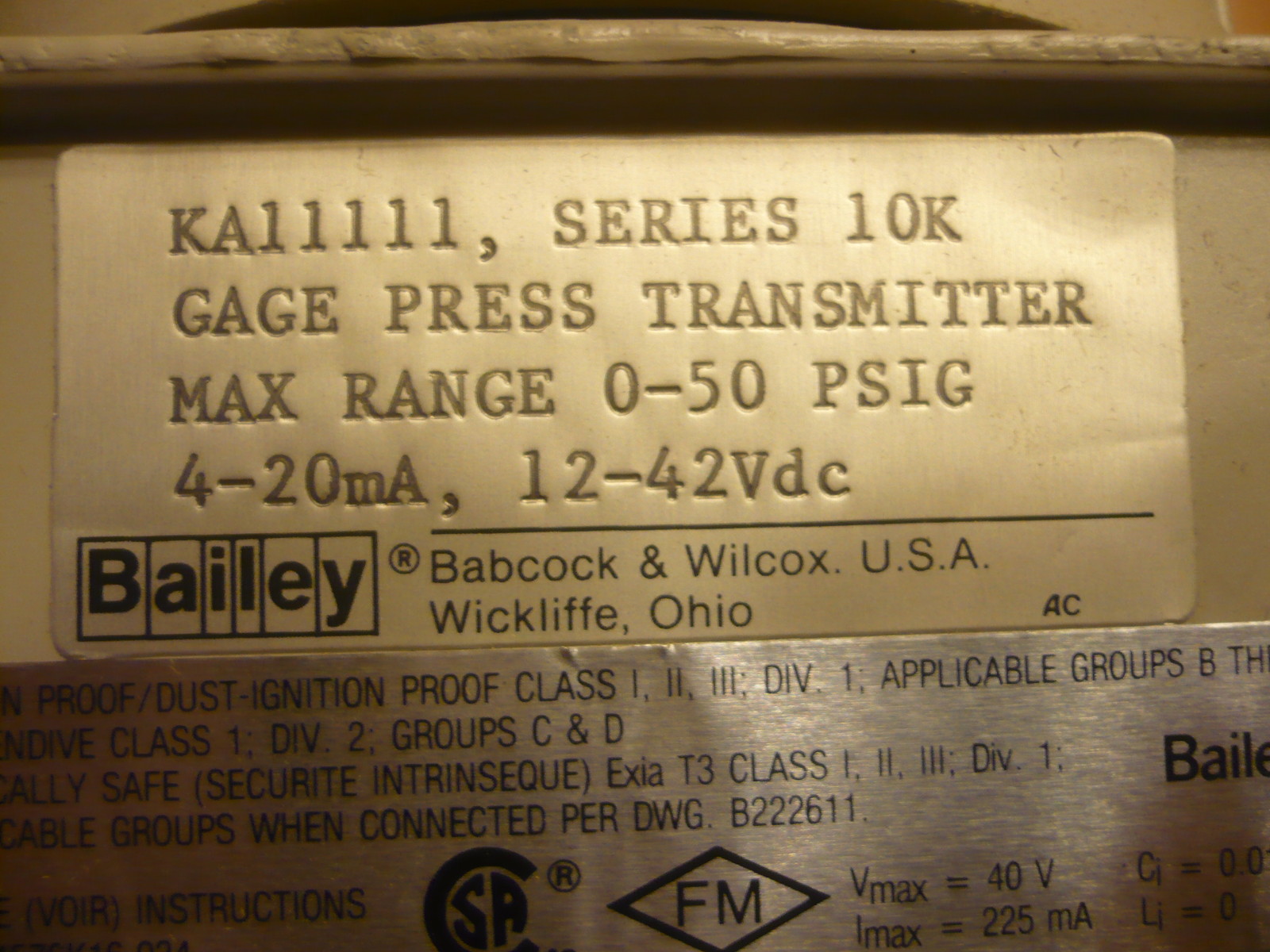 New Bailey KA11111 10K Gage Press Transmitter
