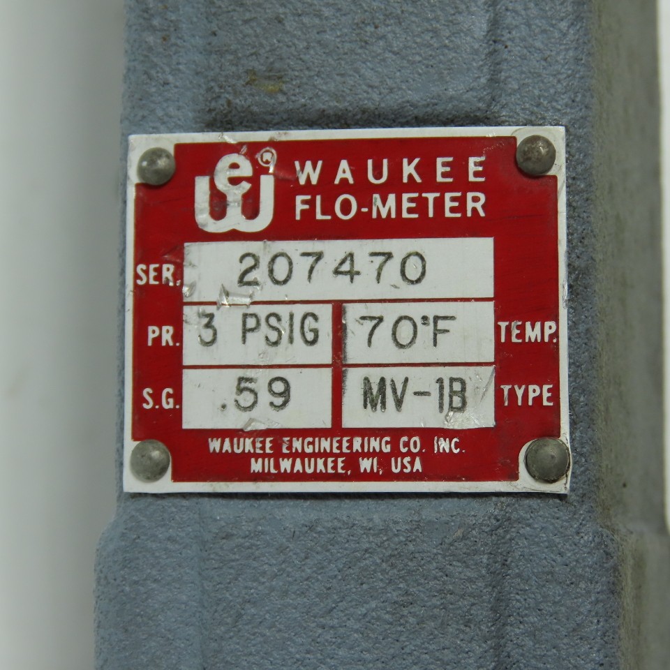 Waukee MV-1B Flo-Meter Gas Flow Meter 70°F SG 0.59 PR. 3PSIG 3/4″ NPT