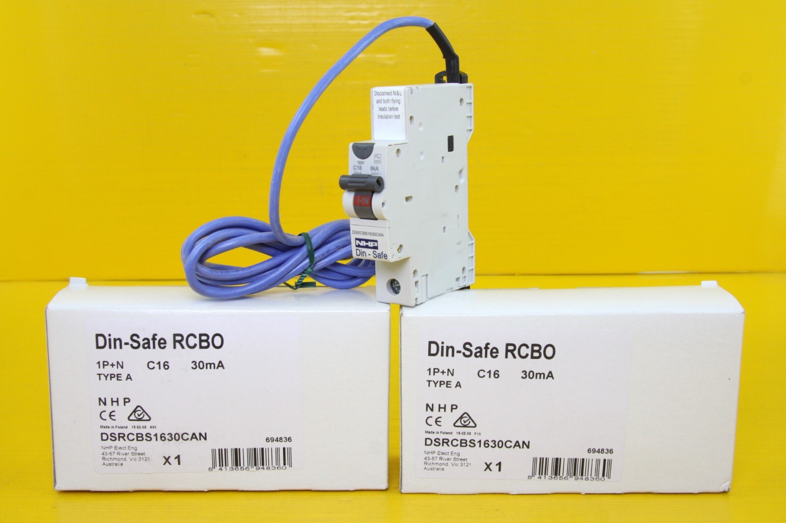 (2 Pack) NHP DSRCBS1630CAN RCBO Circuit Breaker 16A , 1P+N 30mA , 6kA C , Type A