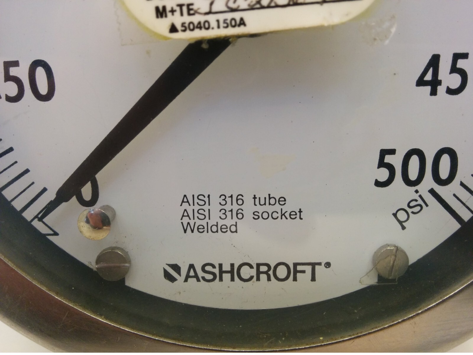 ASHCROFT PRESSURE GAUGE, 0-500 PSI, AISI 316 TUBE/SOCKET WELDED, 5″ DIA, BACK MT