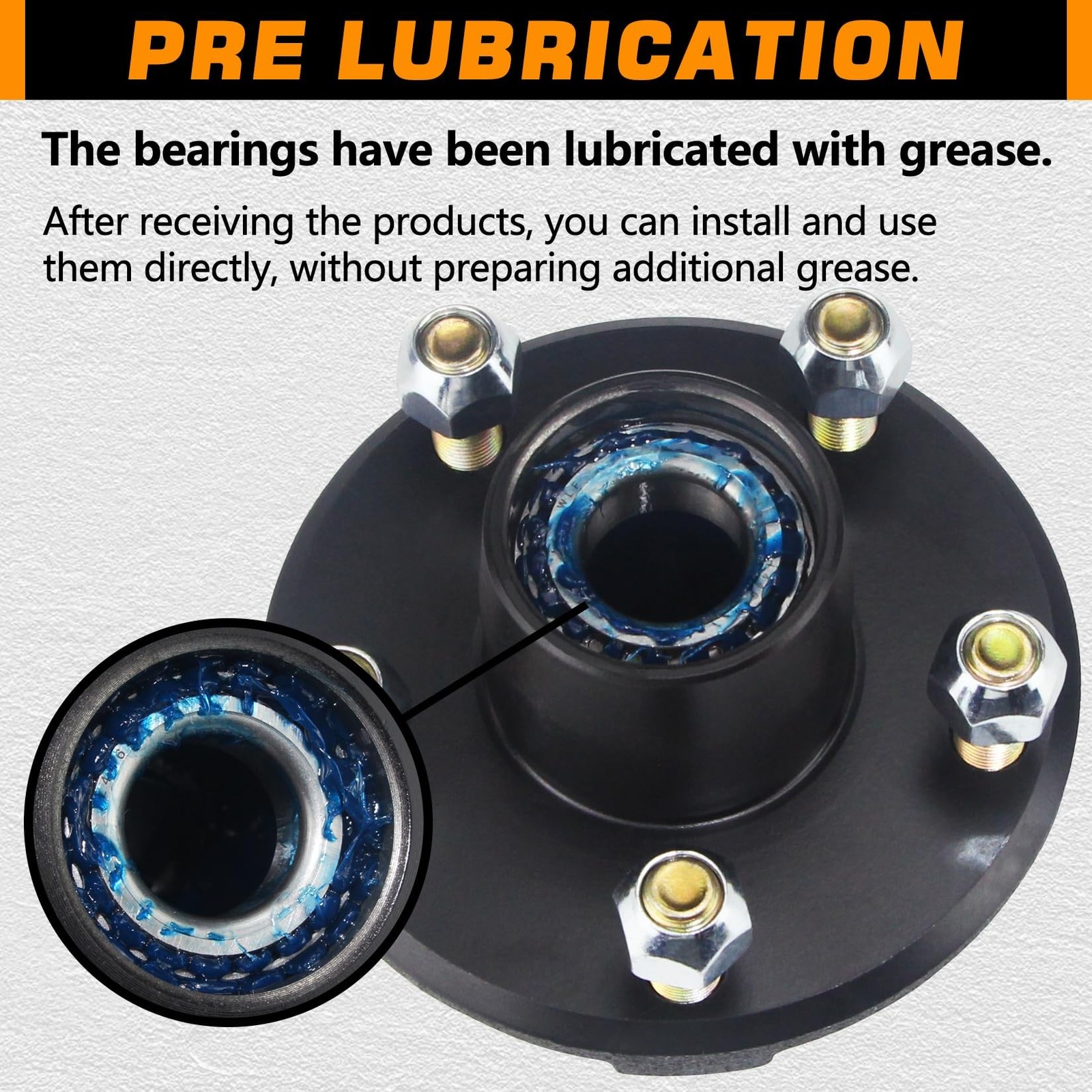 2 Sets Trailer Hub Kits 5 on 4.5” for 2000 lbs 1-1/16” Straight Spindle, Pr…