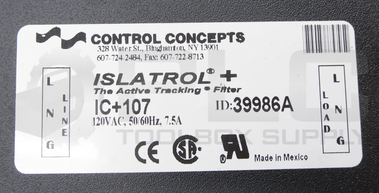 NEW CONTROL CONCEPTS IC+107 ACTIVE TRACKING FILTER 120VAC 50/60HZ 7.5A