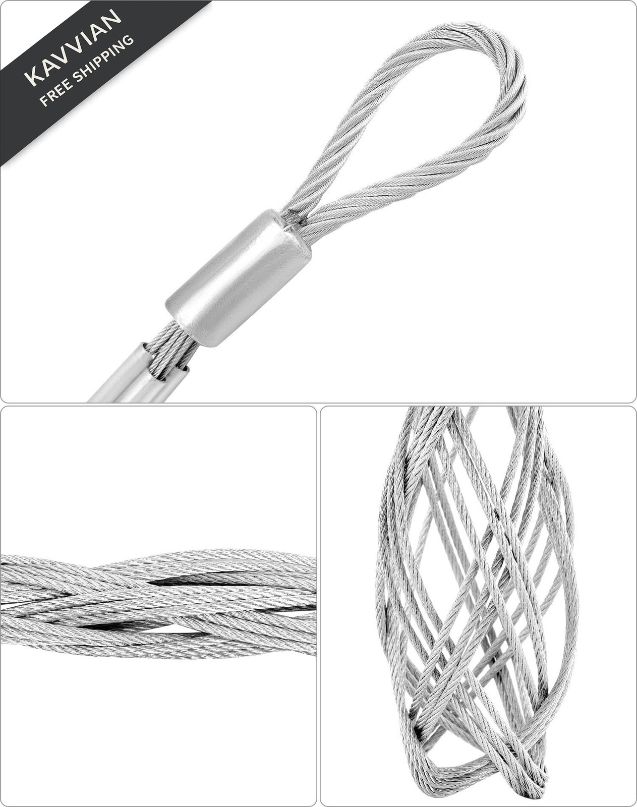 QWORK Cable Pulling Socks Grip, 3306 Lbs Breaking Strength, 3.3 1-2″, Ft