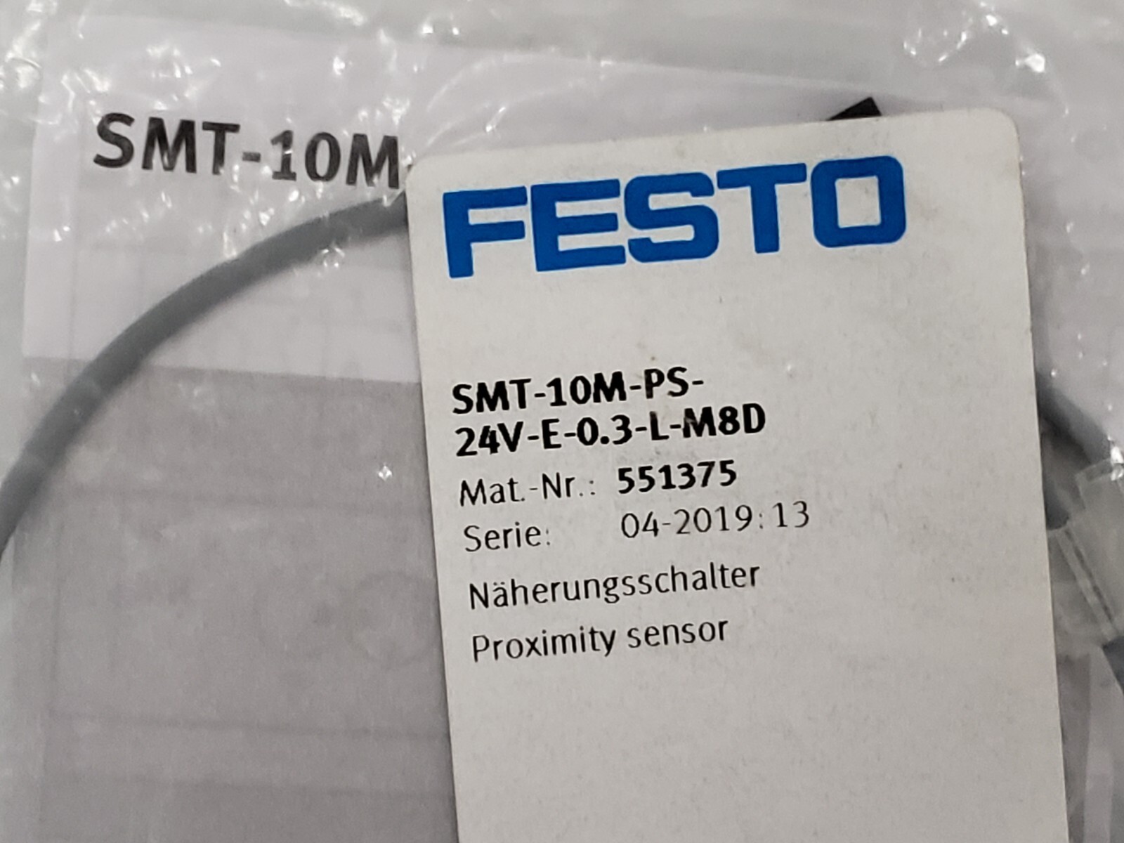 FESTO SMT-10M-PS-24V-E-0,3-L-M8D PROXIMITY SENSOR 24VDC PNP 3 PIN NIB