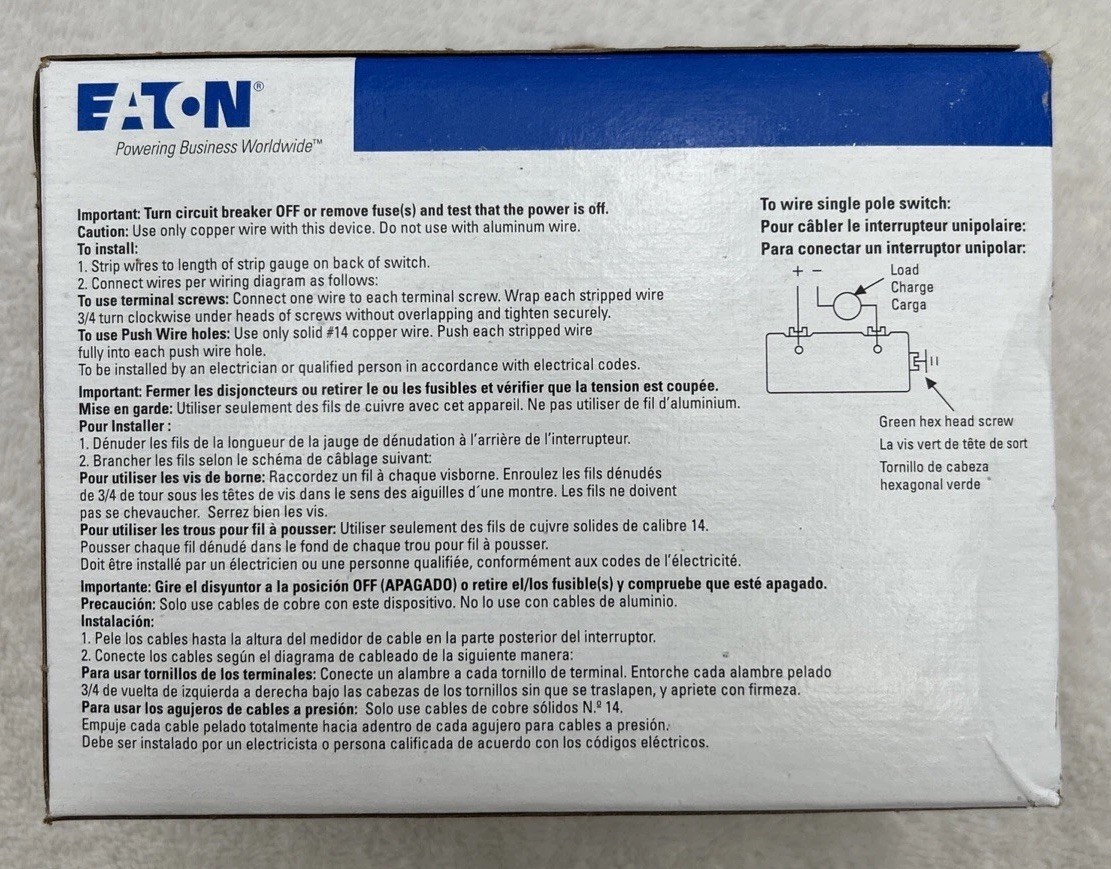 Eaton NSB 1301-7W-10 (5) Boxes of 10 Single Pole Toggle Switches 2 open 3 Sealed