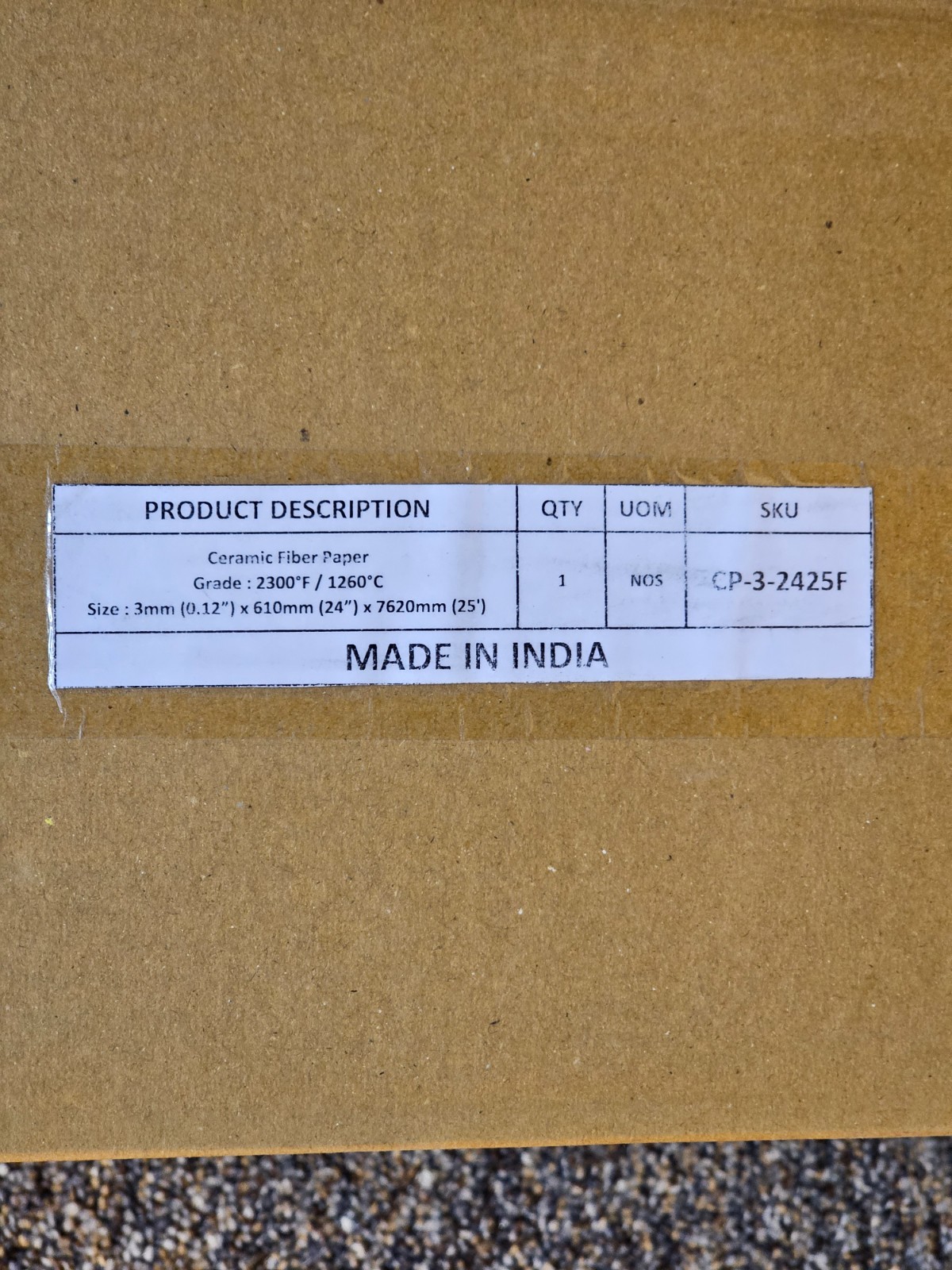 Ceramic Fiber Paper , 3 mm Thick x 24″ x 25′ , 2300 F , Gasket Paper CP-3-2425F