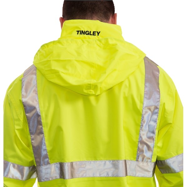 Tingley J23122 High Visibility Rain Jacket With Hood, Polyester, Class 3 R,