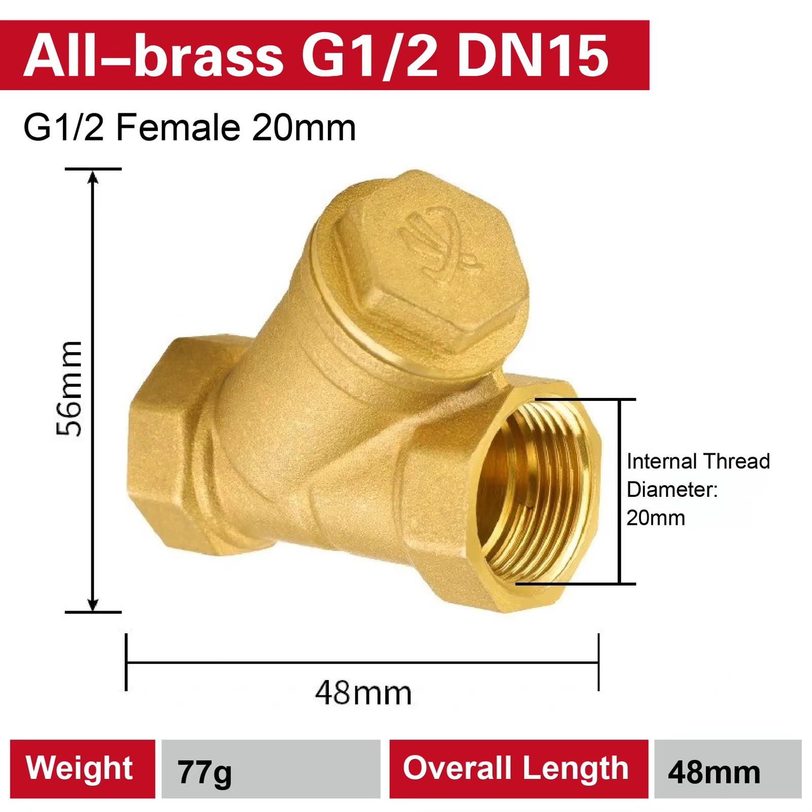 Inline Brass Y Strainer Valve Threaded Female PN16 Sediment Filter with SS Mesh