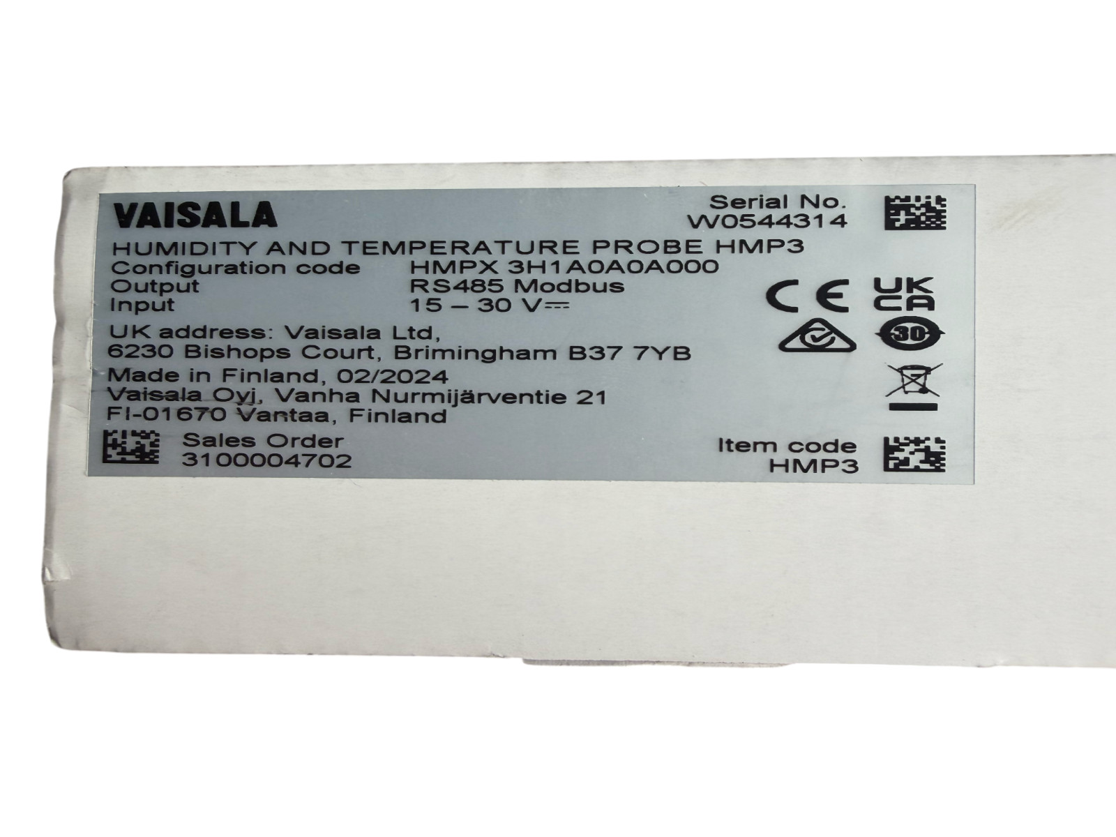 Vaisala HMP3 HMPX 3H1A0A0A000 Indigo-Compatible RH & Temp Smart Probe