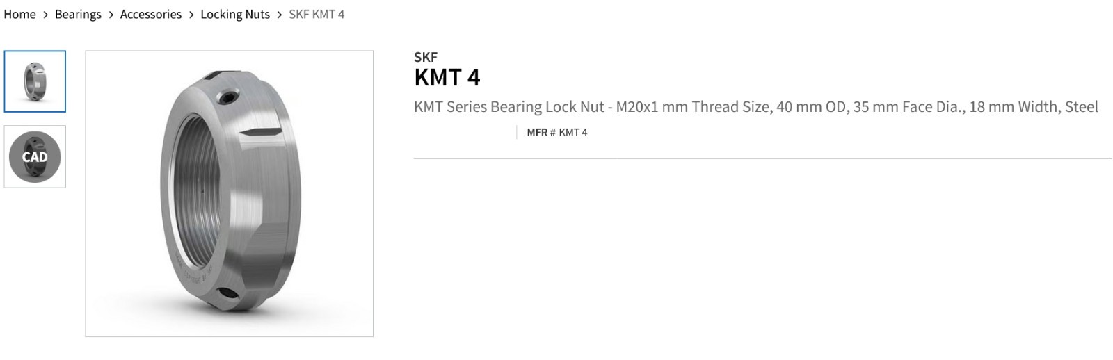 1 NEW SKF KMT4 40X35X18mm BEARING LOCK NUT NIB ***MAKE OFFER***