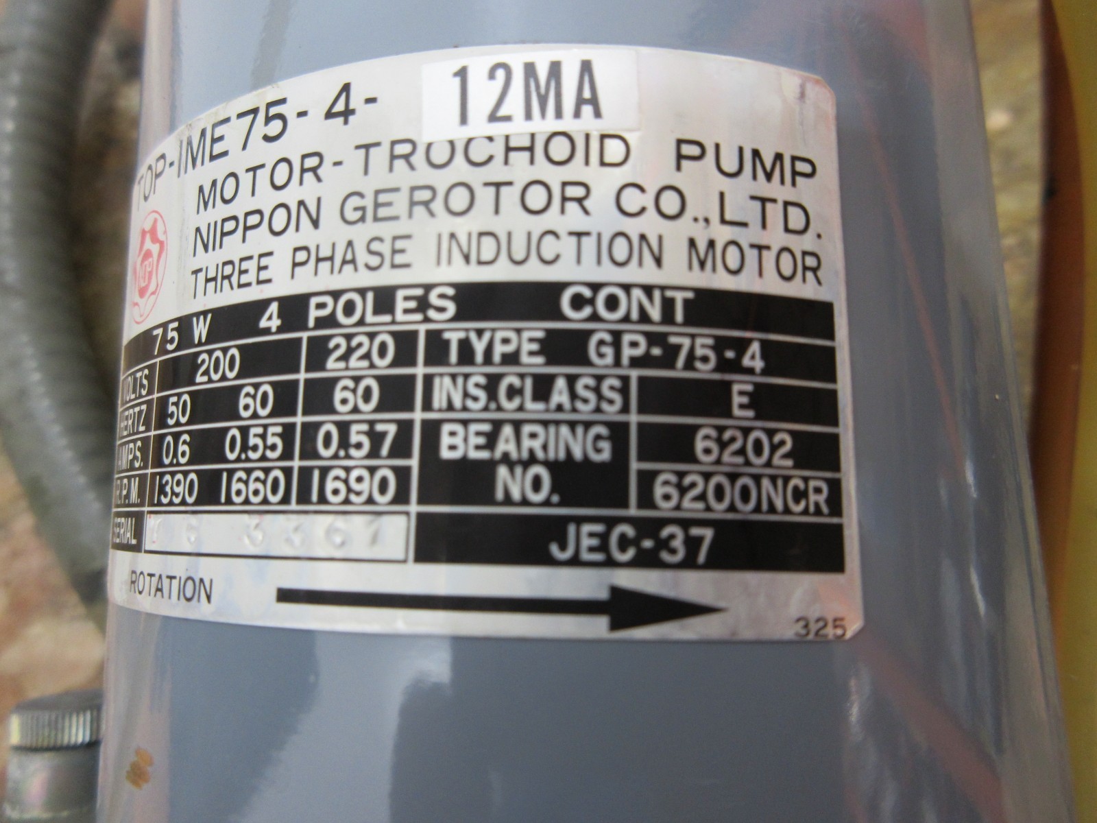 KITAMURA 3X CNC MILL NOP TOP-IME75-4-12MA TYPE GP-75-4 GEROTOR MOTOR PUMP 12MA
