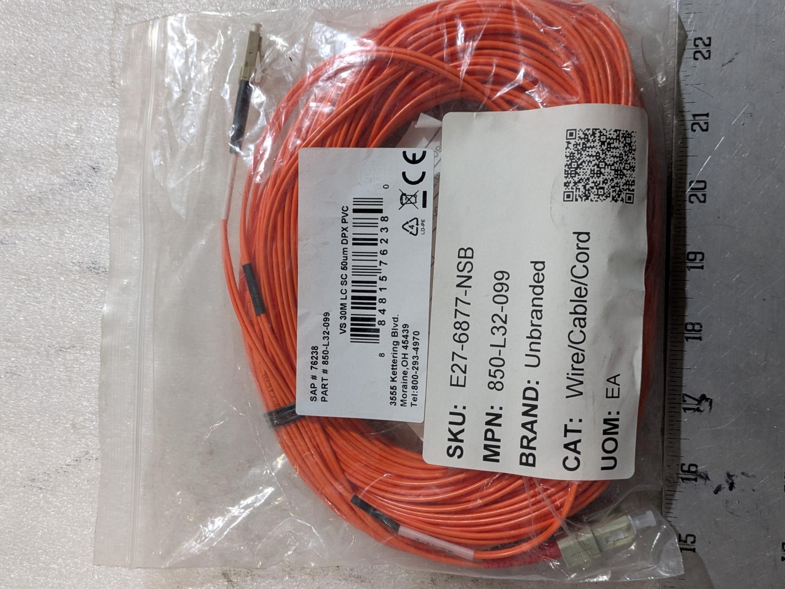 Legrand VS‑30M LC‑SC Single Mode Duplex Fiber Optic Patch Cable 30m PVC