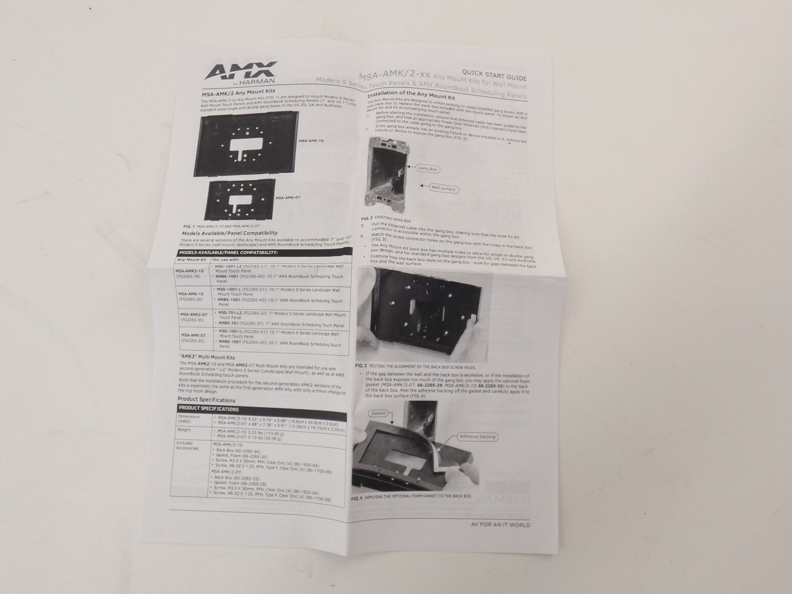 AMX MSA-AMK2-07 Wall Mount Kit Touch Panel 7″ Modero – NEW Surplus!