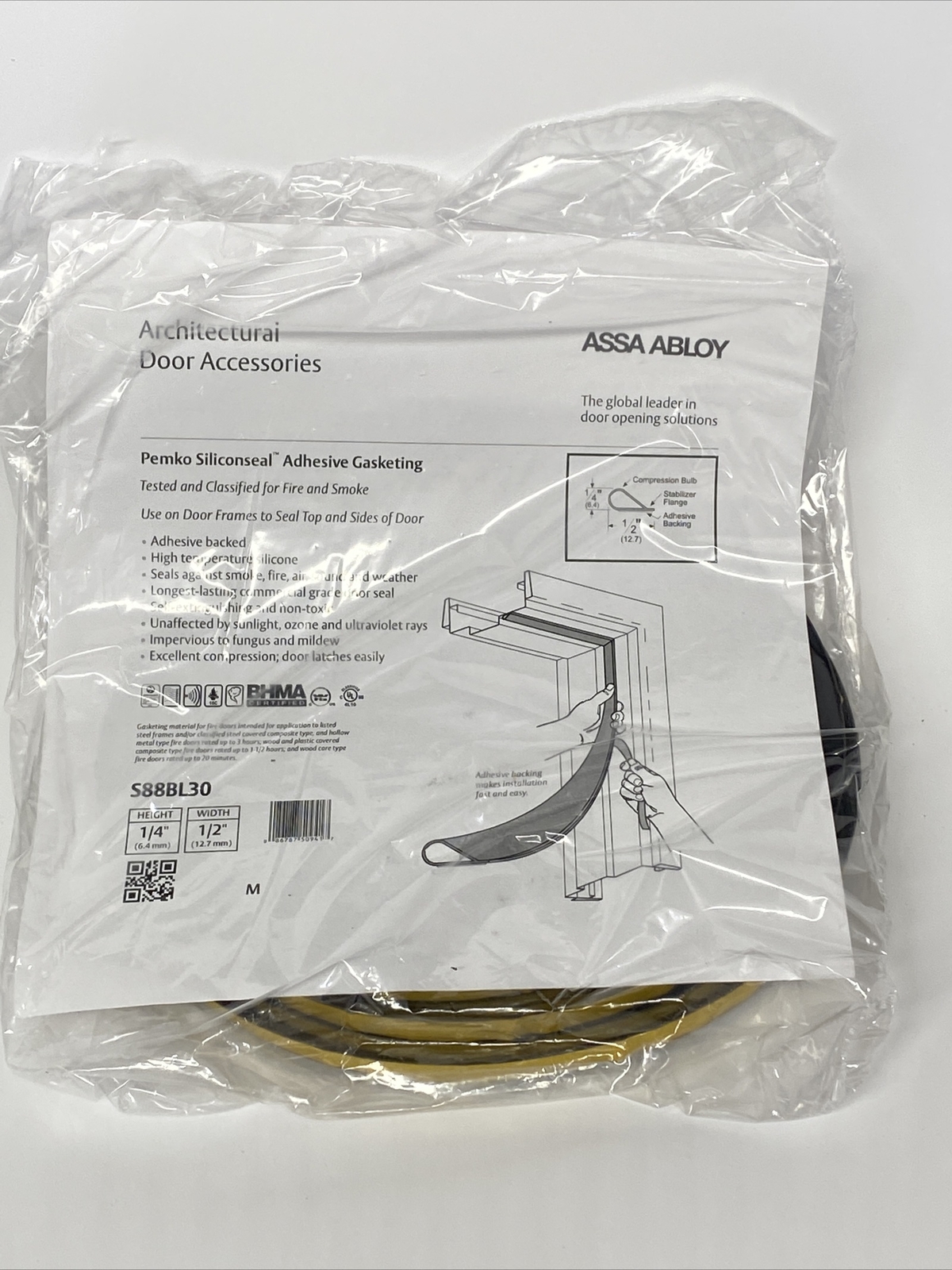 Assa Abloy Pemko Siliconseal Adhesive Gasketing 1/4″ S88BL30 New