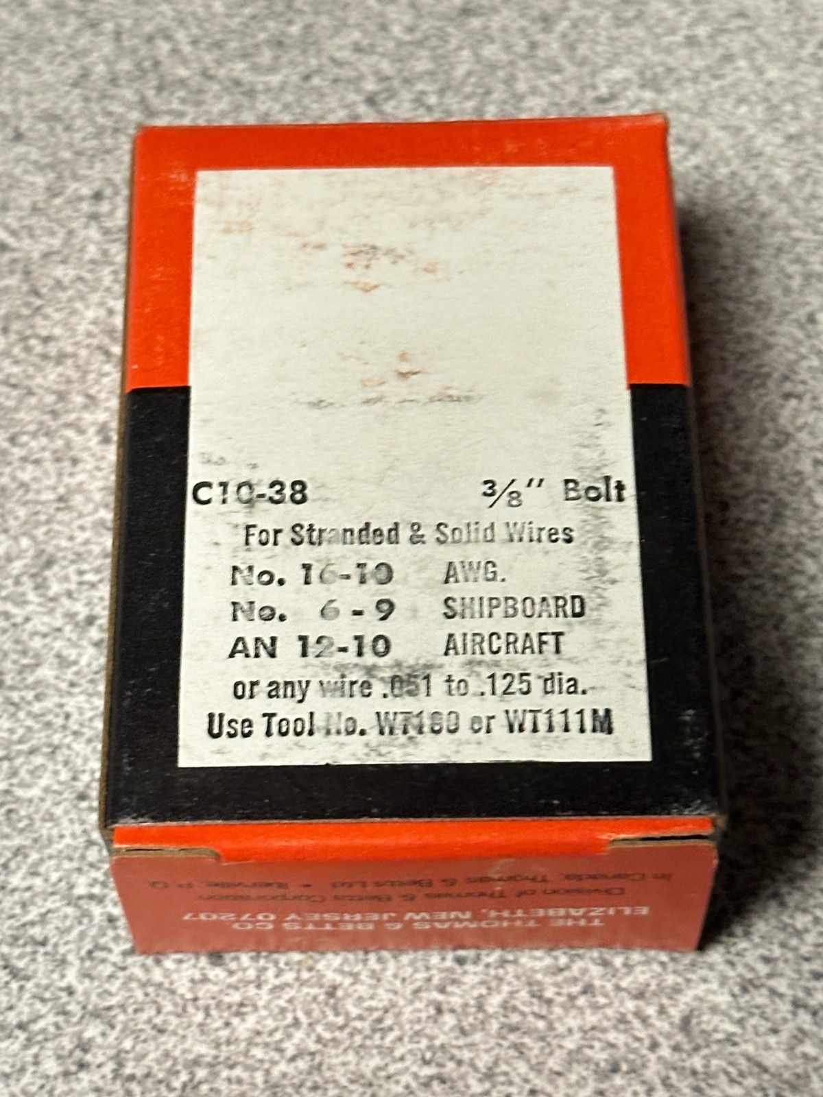 NEW Pack of 50 T&B Sta-Kon C10-38 Ring Terminals, 3/8″ Inc Stud Size, 12-10 Awg