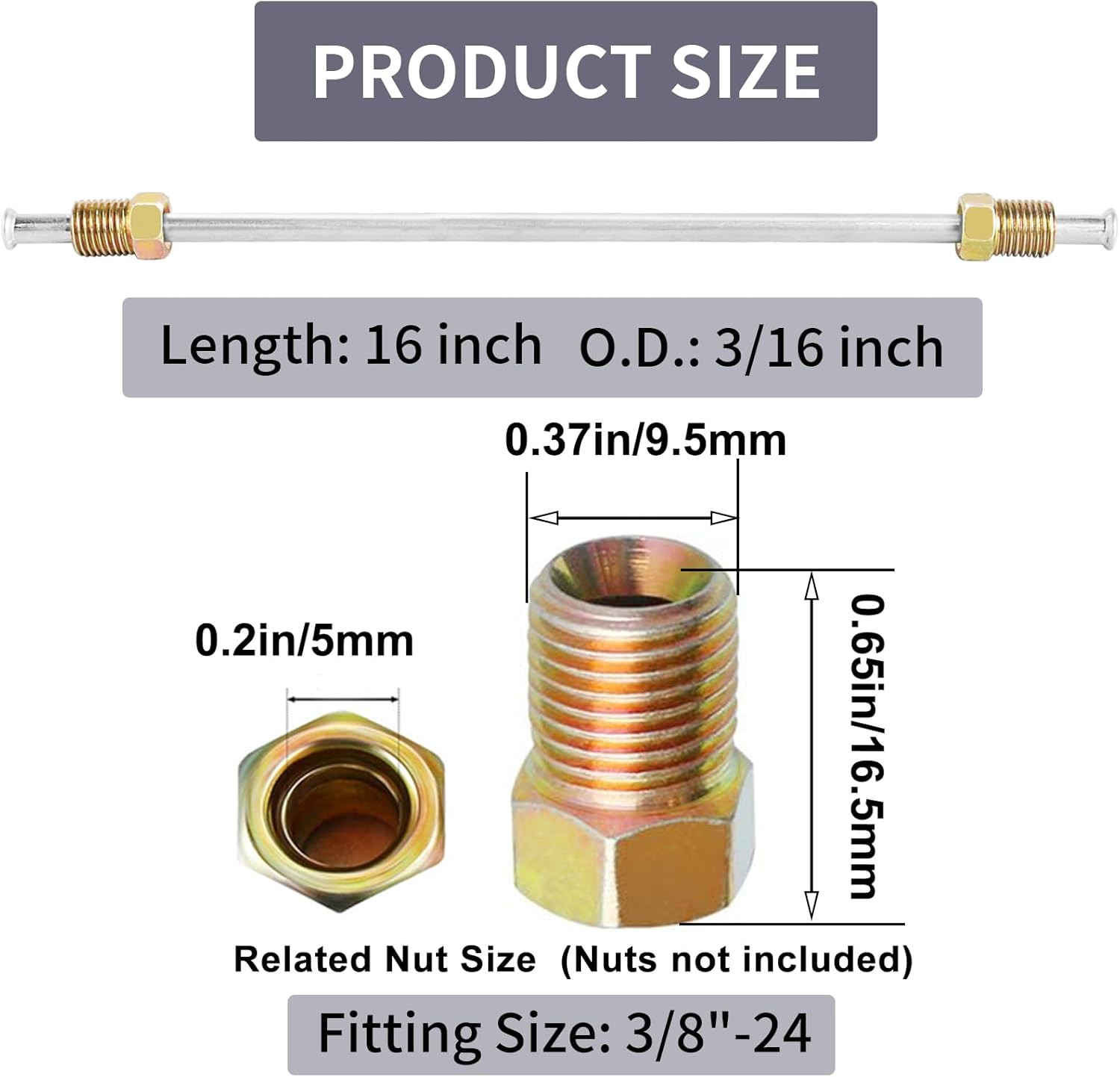 Rust-Proof Brake Lines Direct Fit – 16″ 3/16″ Zinc-Coated Steel Tubing W/Double