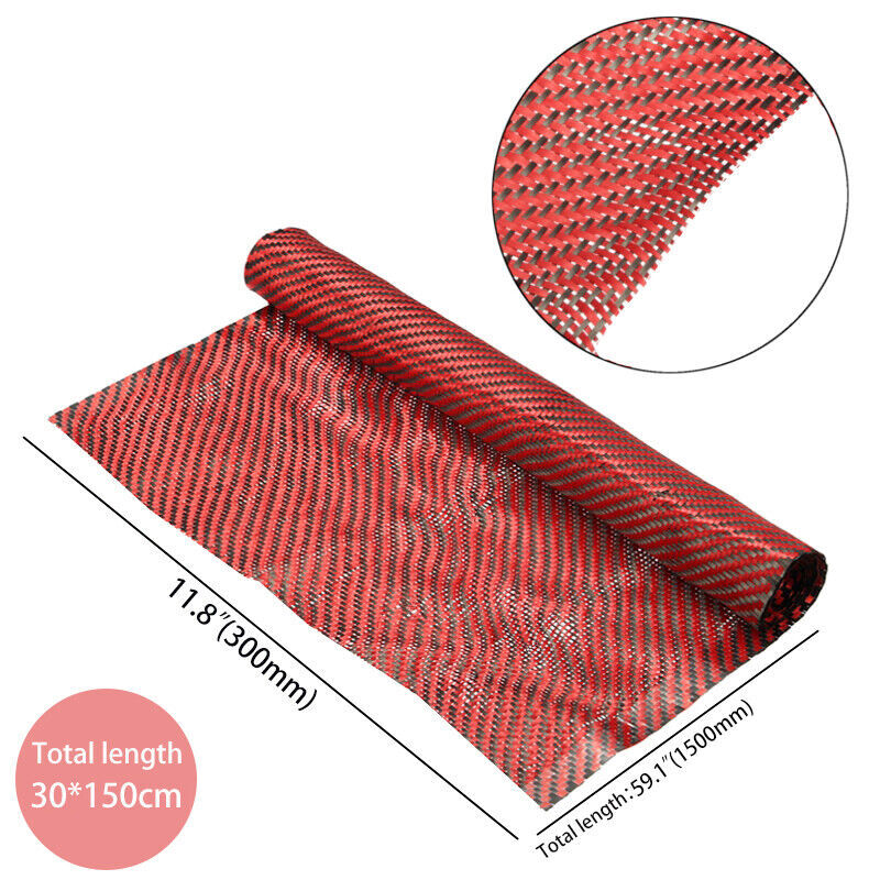 12″ x 5FT Twill Weave Carbon Fiber Fabric Cloth Black Red (3K, 9.1oz, 59″ x 12″)