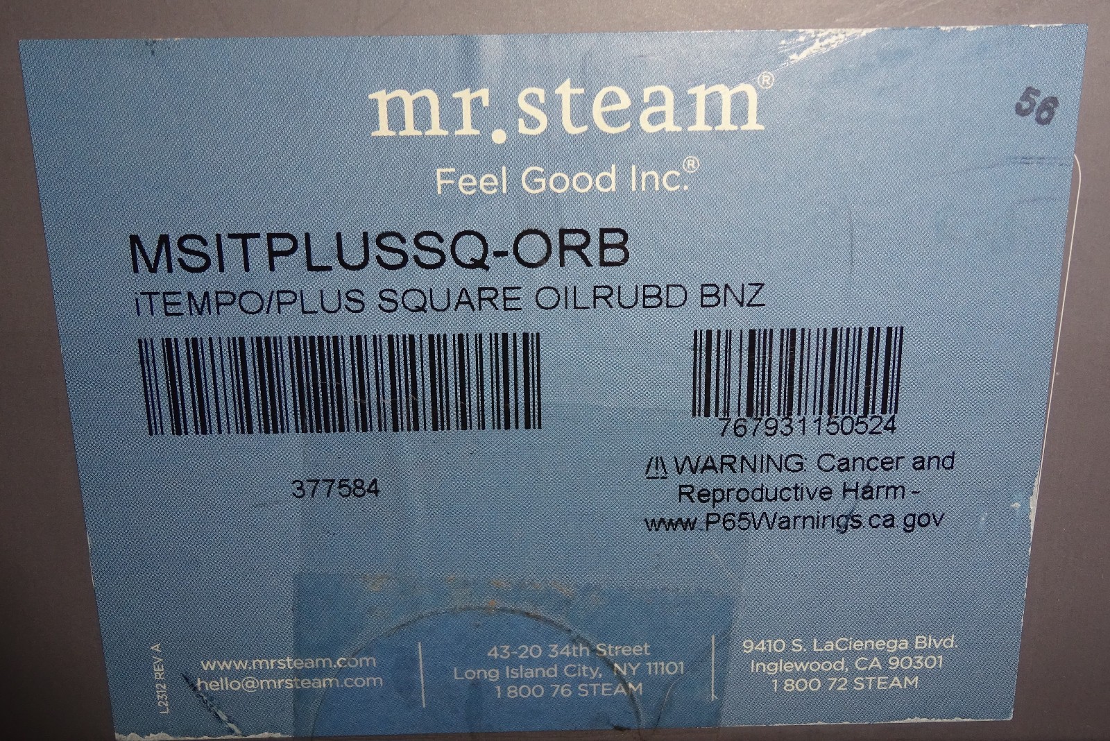 Mr.Steam MSITPLUSSQ-ORB iTempoPlus Square Steam Shower Control MSITPLUSSQORB NEW