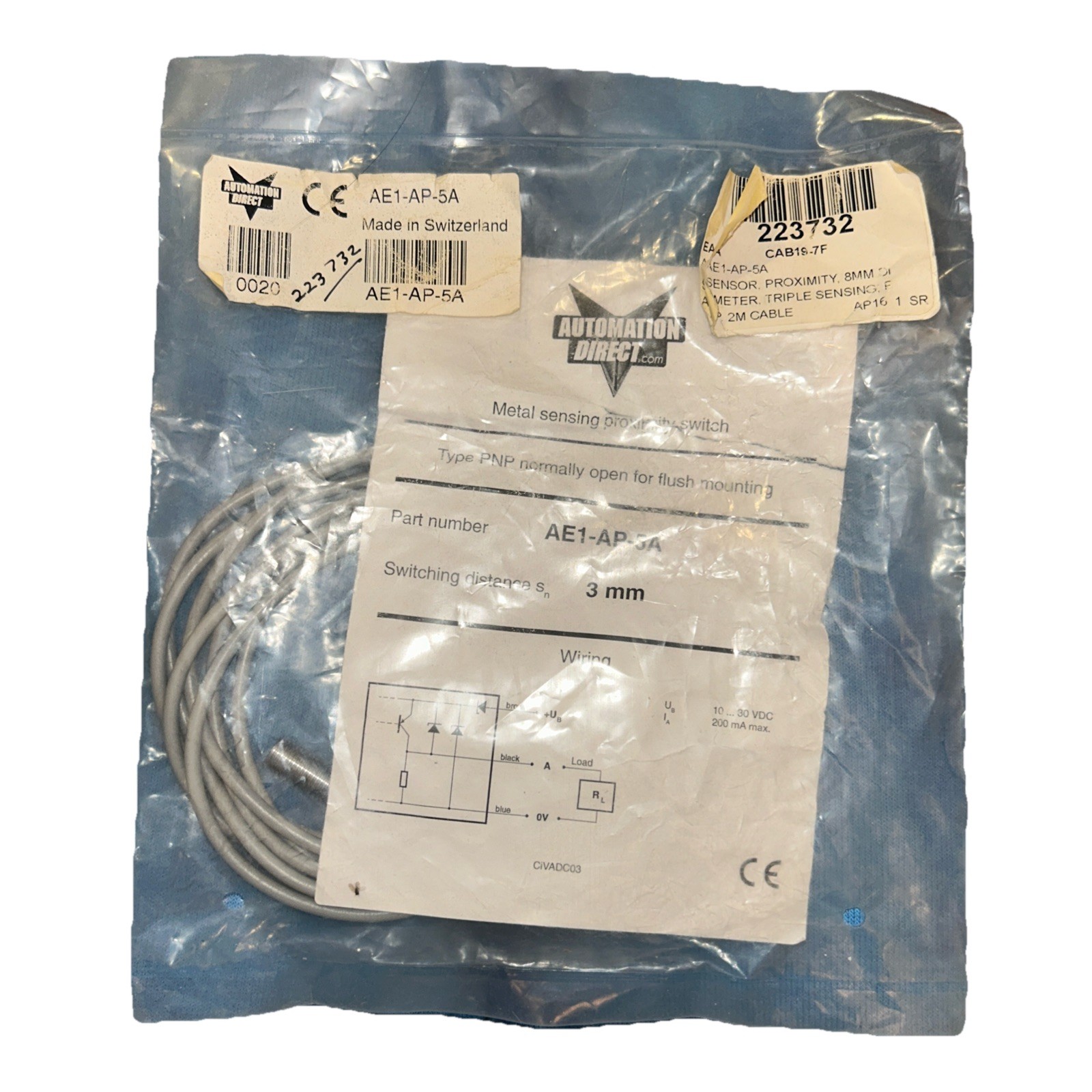 NEW! AUTOMATION DIRECT AE1-AP-5A METAL SENSING PROXIMITY SWITCH 10-30VDC 3MM. 3B