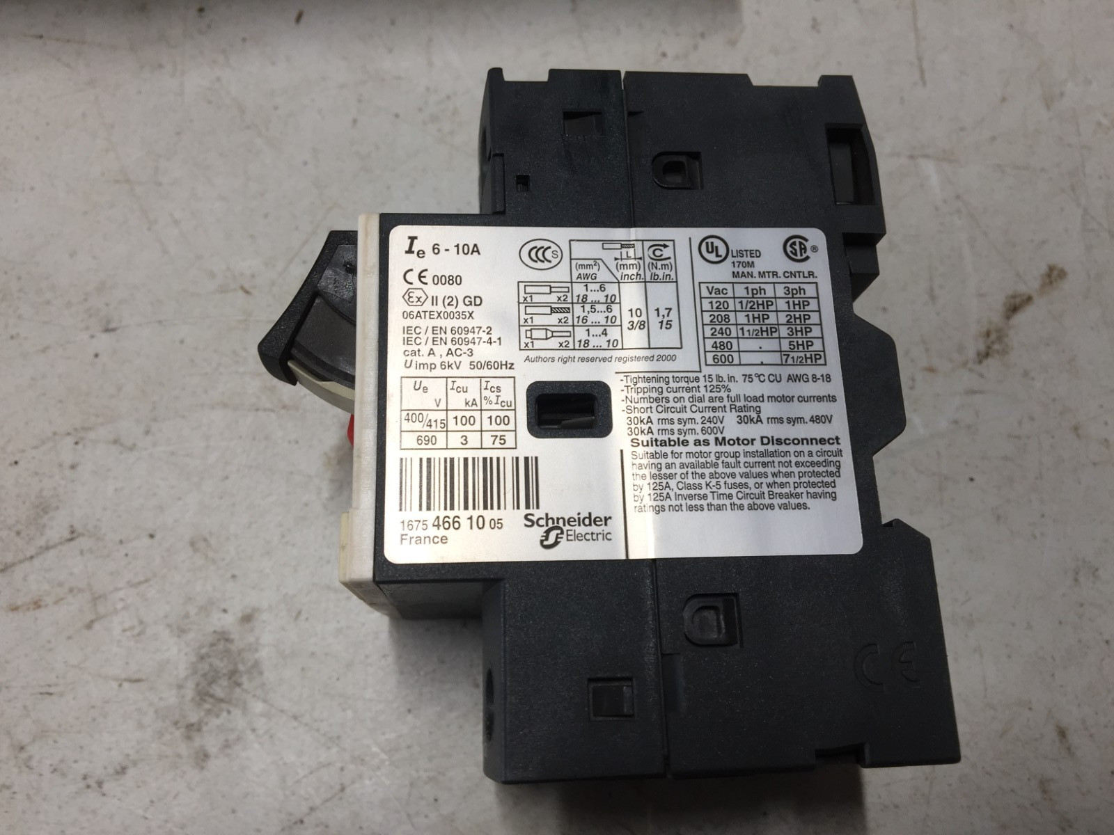 NOS Motor Starter GV2ME14 6A-10A Motor Circuit Breaker Manual Button GV2M