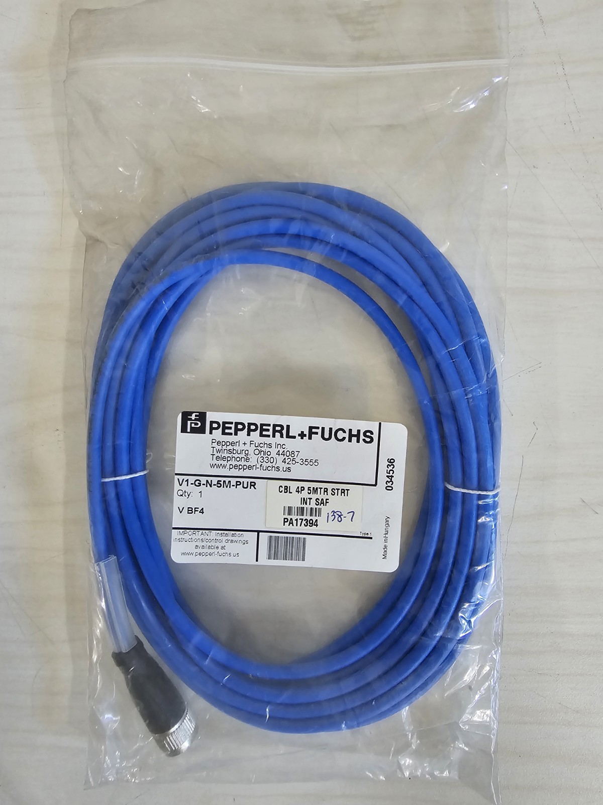 New In Package Pepperl + Fuchs Cable V1-G-N-5M-PUR