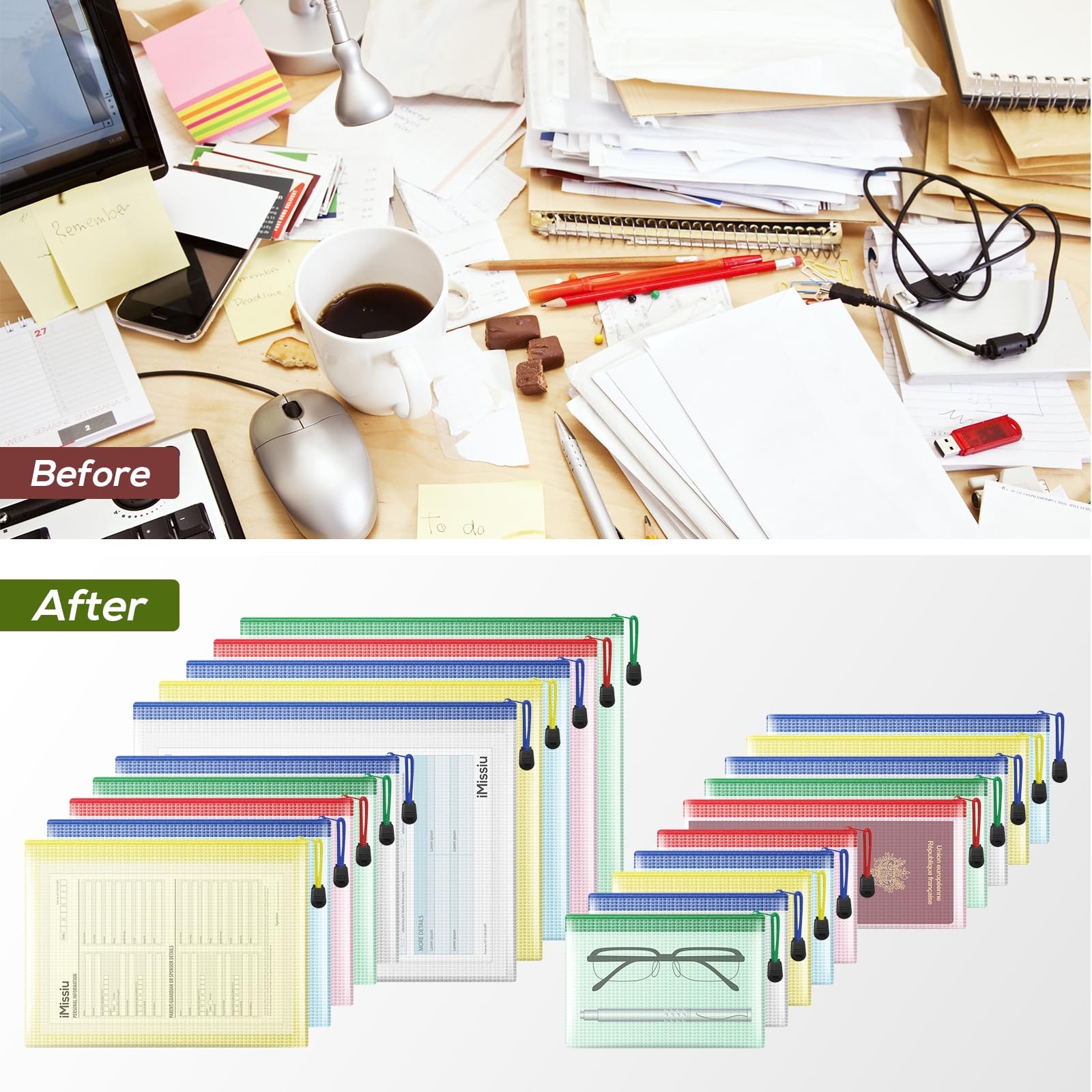 Mesh Zipper Pouch, 20PCS Waterproof Bags 4 Sizes 5 Colors Multi-size