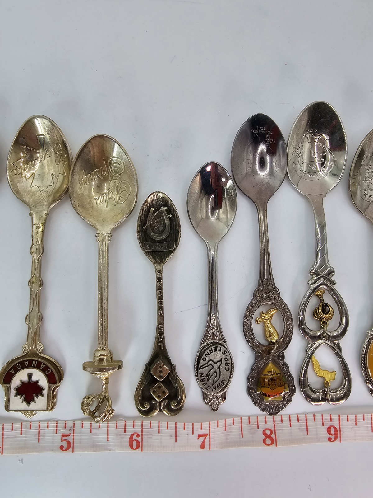Lot of 18 Souvenir Mini Spoons-States, Places, Countries-Silver Plated, Brass