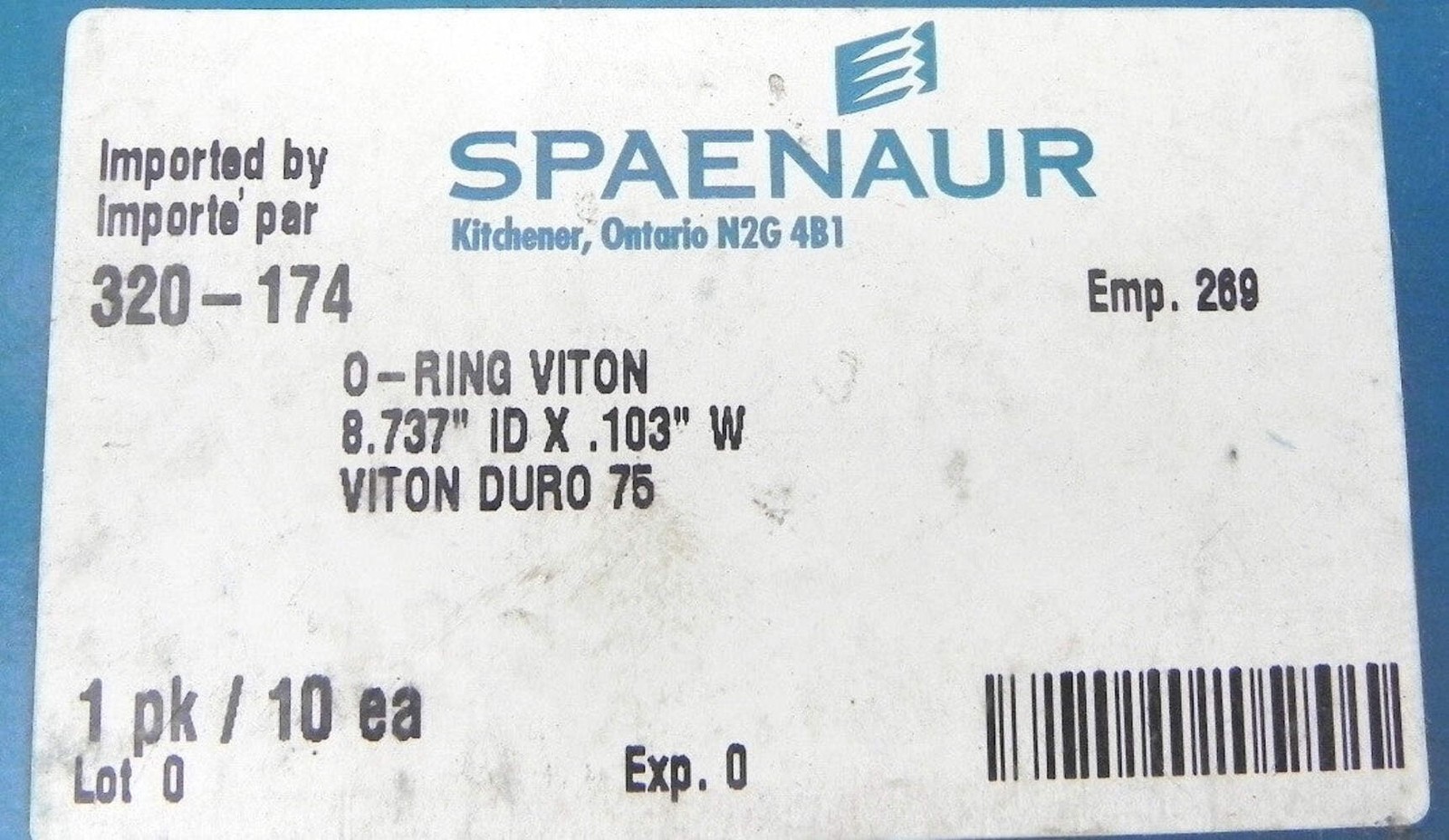 Spaenaur O Ring Viton 75 Duro Black 320-174 (10 Pcs)