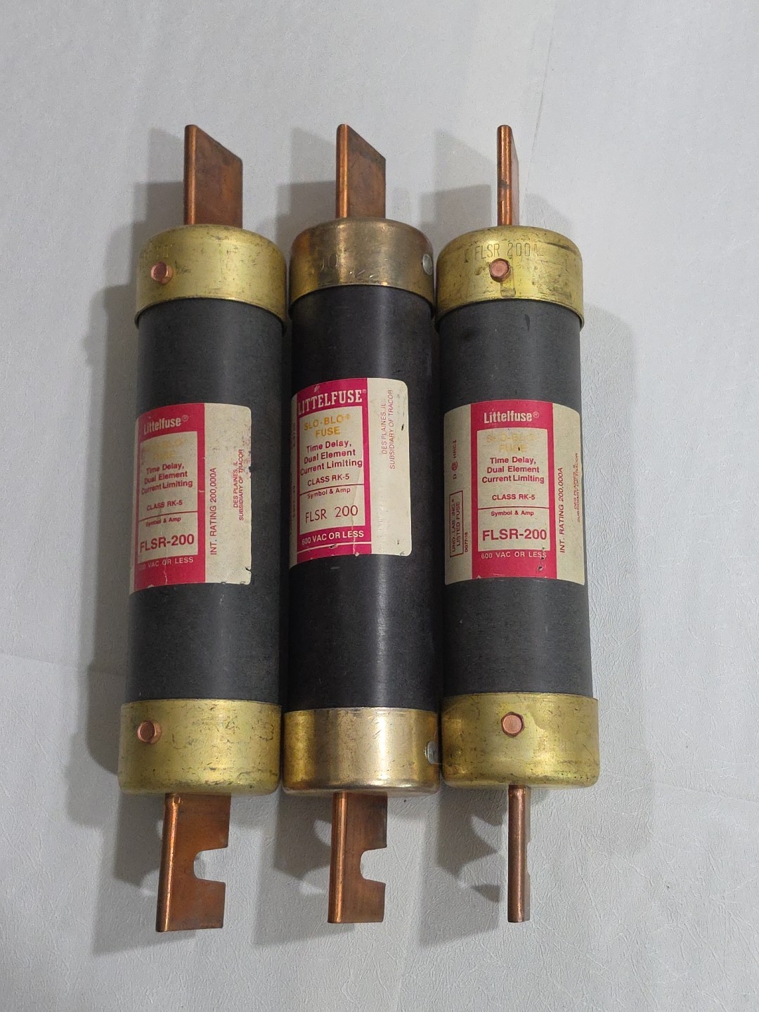LOT OF 2 Littelfuse FLSR-200 200 Amp Slo-Blo Time Delay Fuses