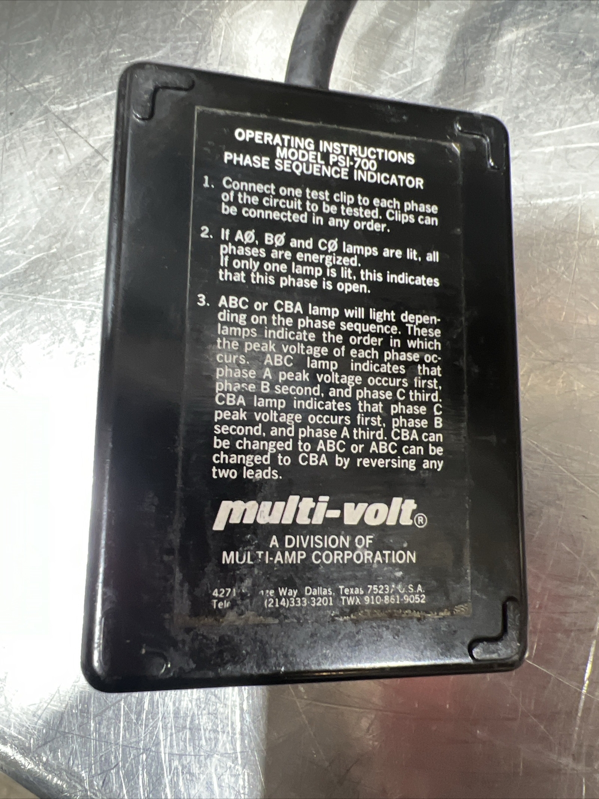 MULTI-VOLT Megger PSI-700 PHASE SEQUENCE ROTATION INDICATOR Used Surplus