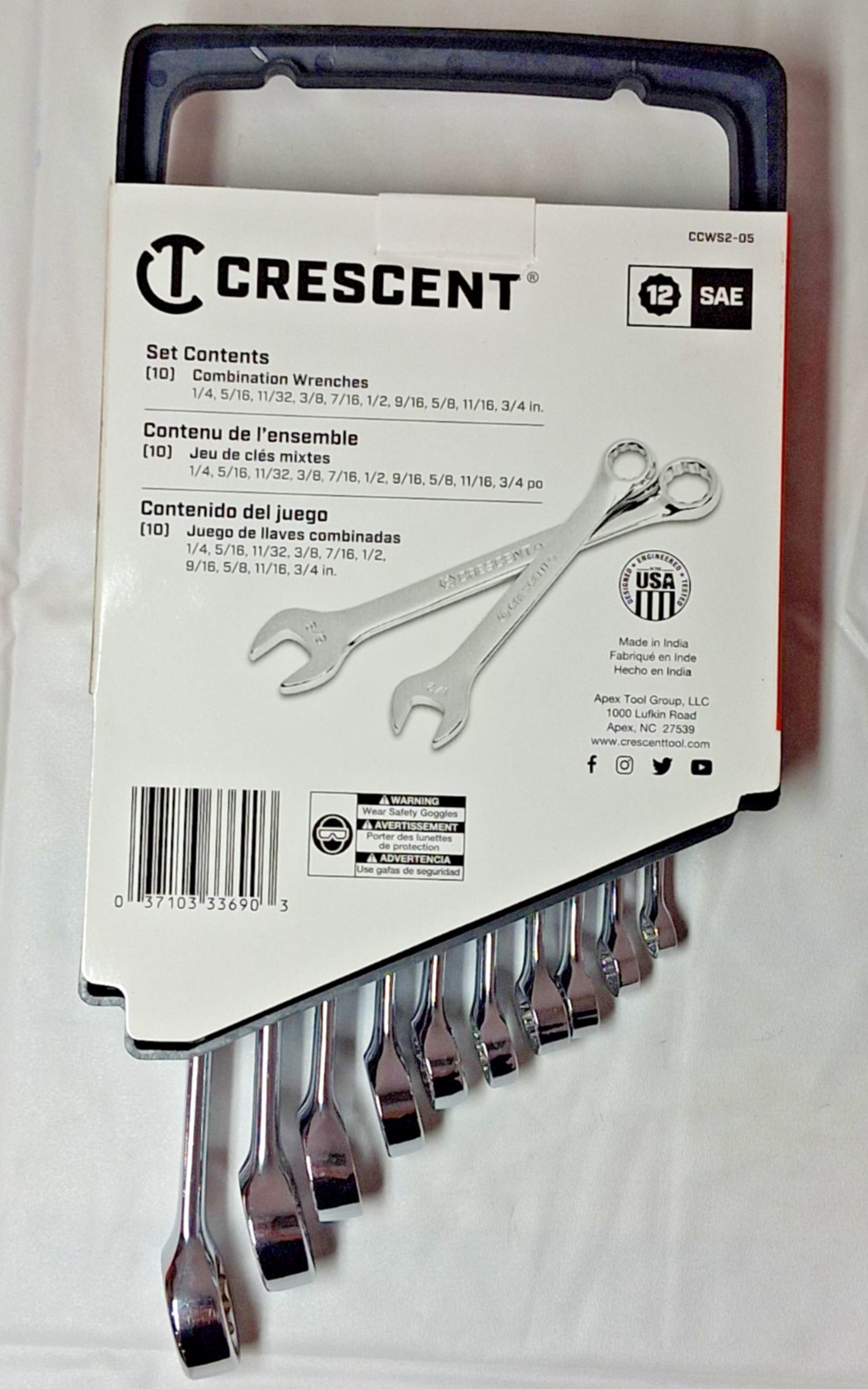 Crescent 10 Pc Chrome Finish Combination Wrench Set 1/4-3/4″ Sets CCWS2-05