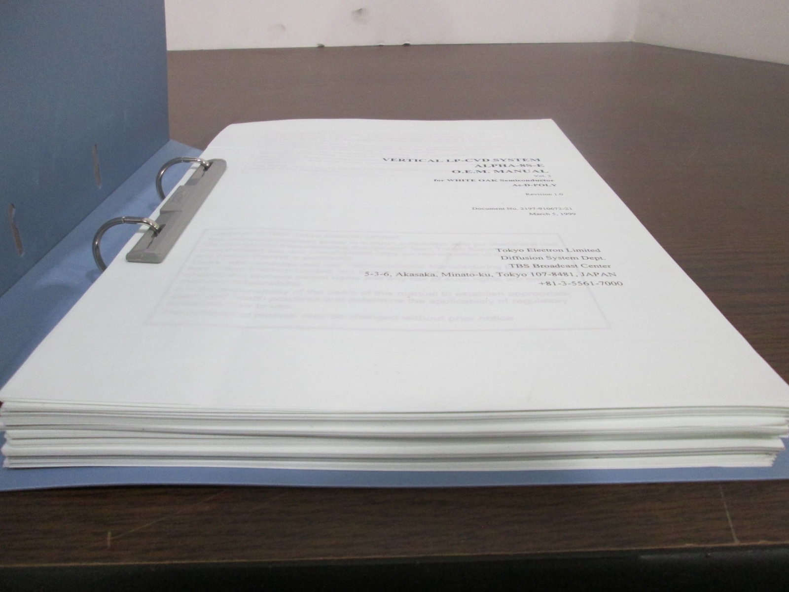 Tokyo Electron, ALPHA-8S-E, As-D-Poly O.E.M. Manual, Vol 2, Used
