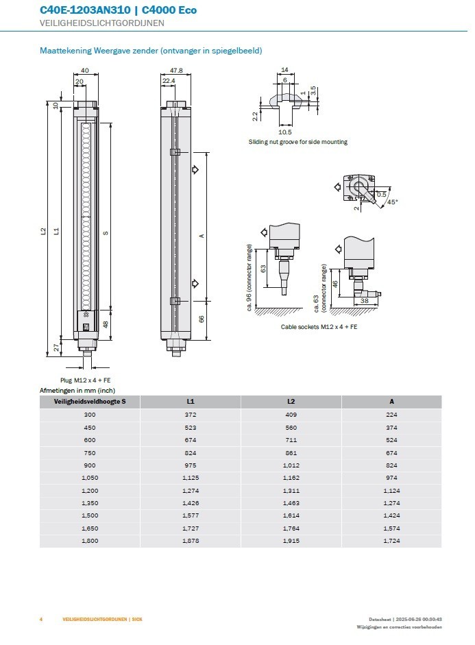 Sick C4000 ECO set of C40S-1203AA310/1027476 and C40E-1203AN310/1027477 24VDC 6m