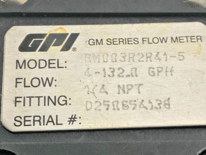 GPI GM003R2R41-5 GM Series Flow Meter 1/4 NPT 4-132 GPH Industrial Grade 252B