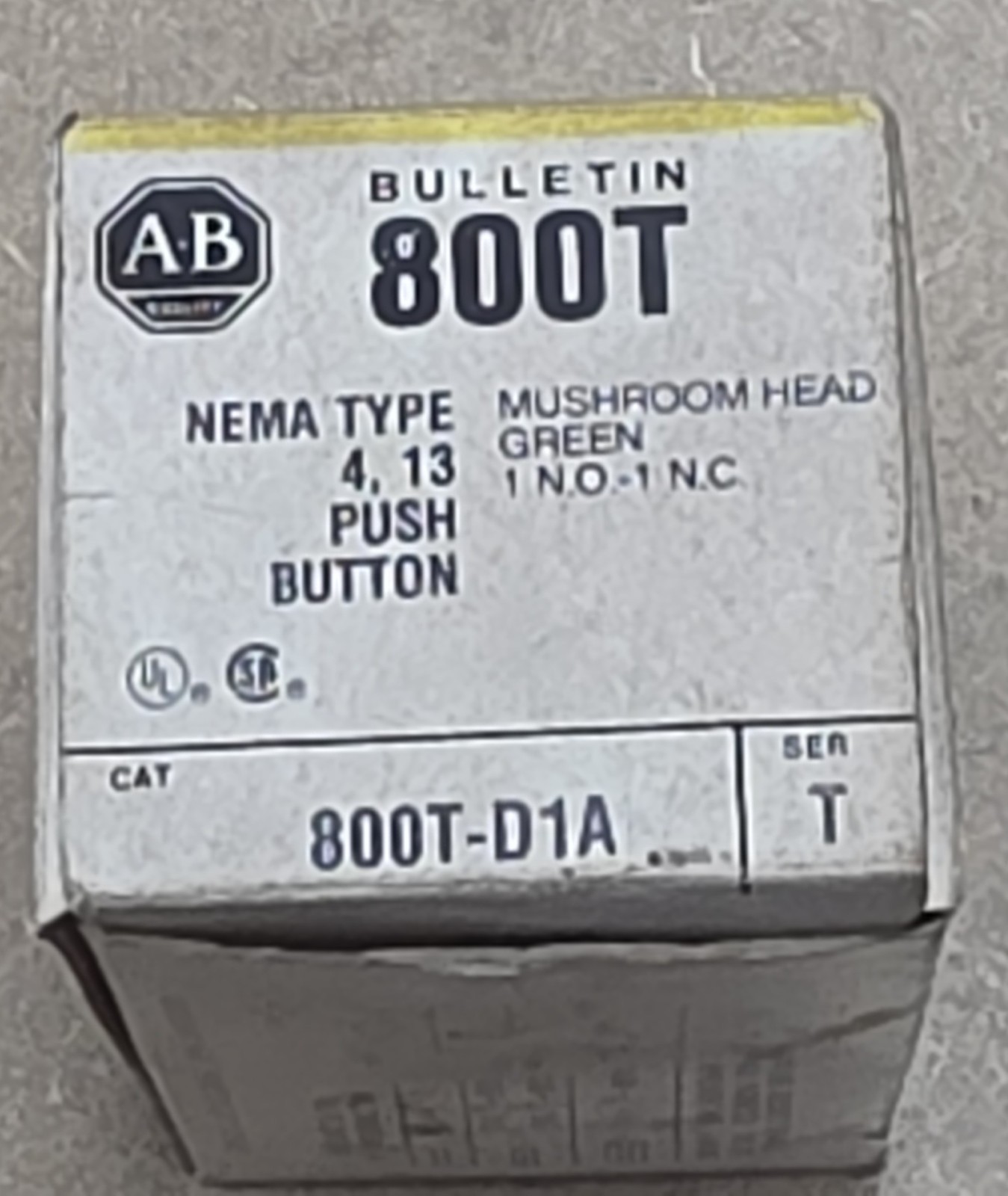 Allen-Bradley 800T-D1A NEMA 4/13 Push Button Mushroom Head Green