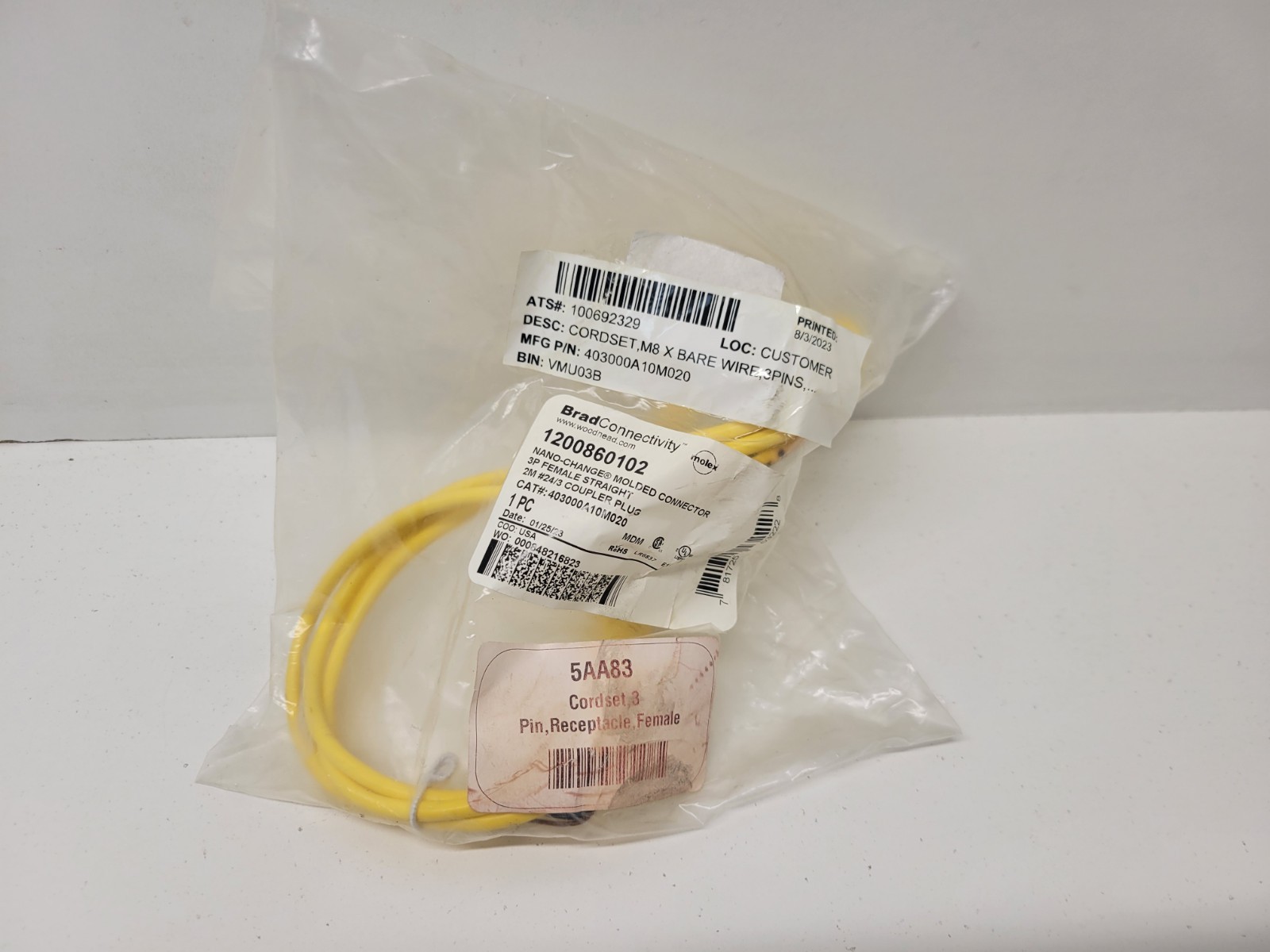 NEW OLD STOCK! BRAD CONNECTIVITY WOODHEAD 3P FEMALE CORDSET 1200860102