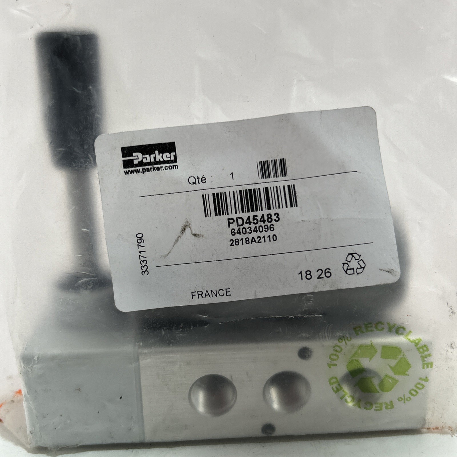 NEW PARKER PD45483 CONTROL VALVE 30-145PSI 5/3-WV/S9 511G-1/4N-SO