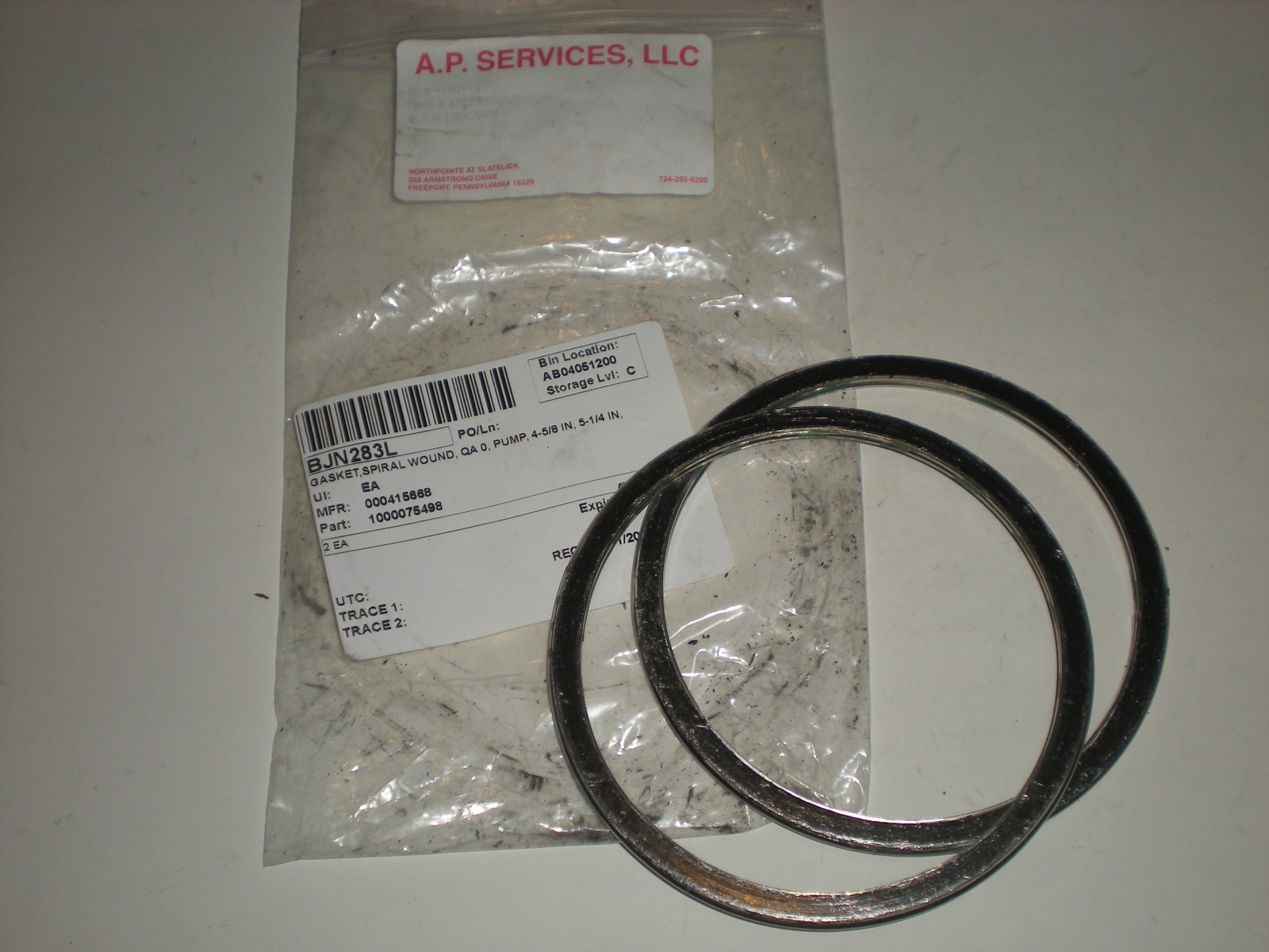 (2)- A.P. SERVICES 1000075498 BJN283L 4/5/8″, 5/1/4″ SPIRAL WOUND GASKET NEW